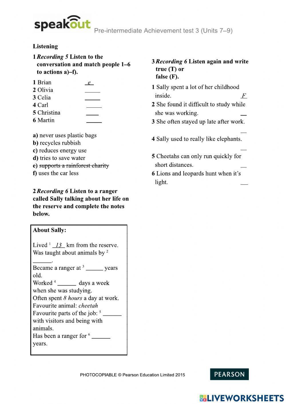 4285024 | Speak out -Pre- Intermediate - Achievement test