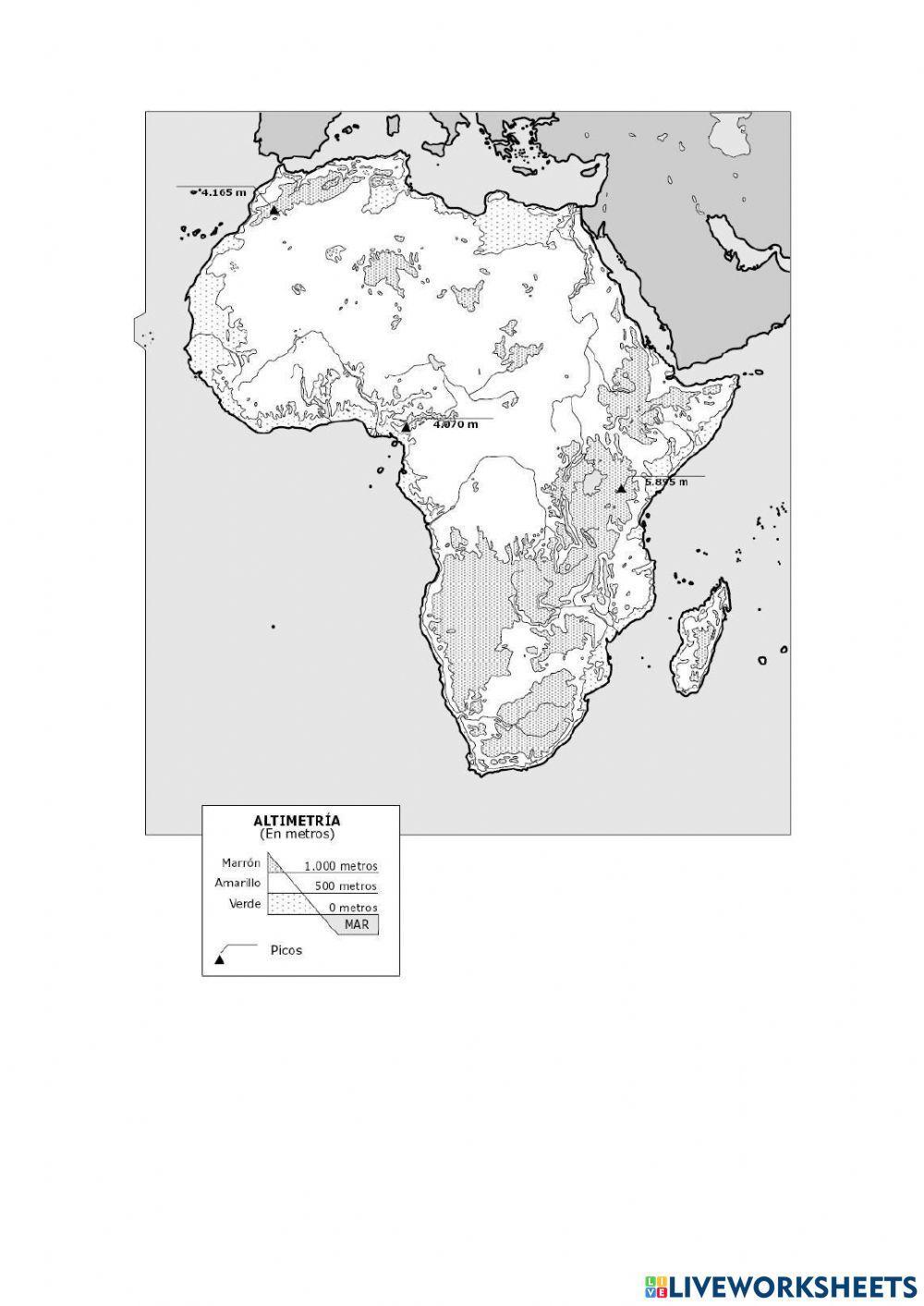 Mapa montañas y ríos África