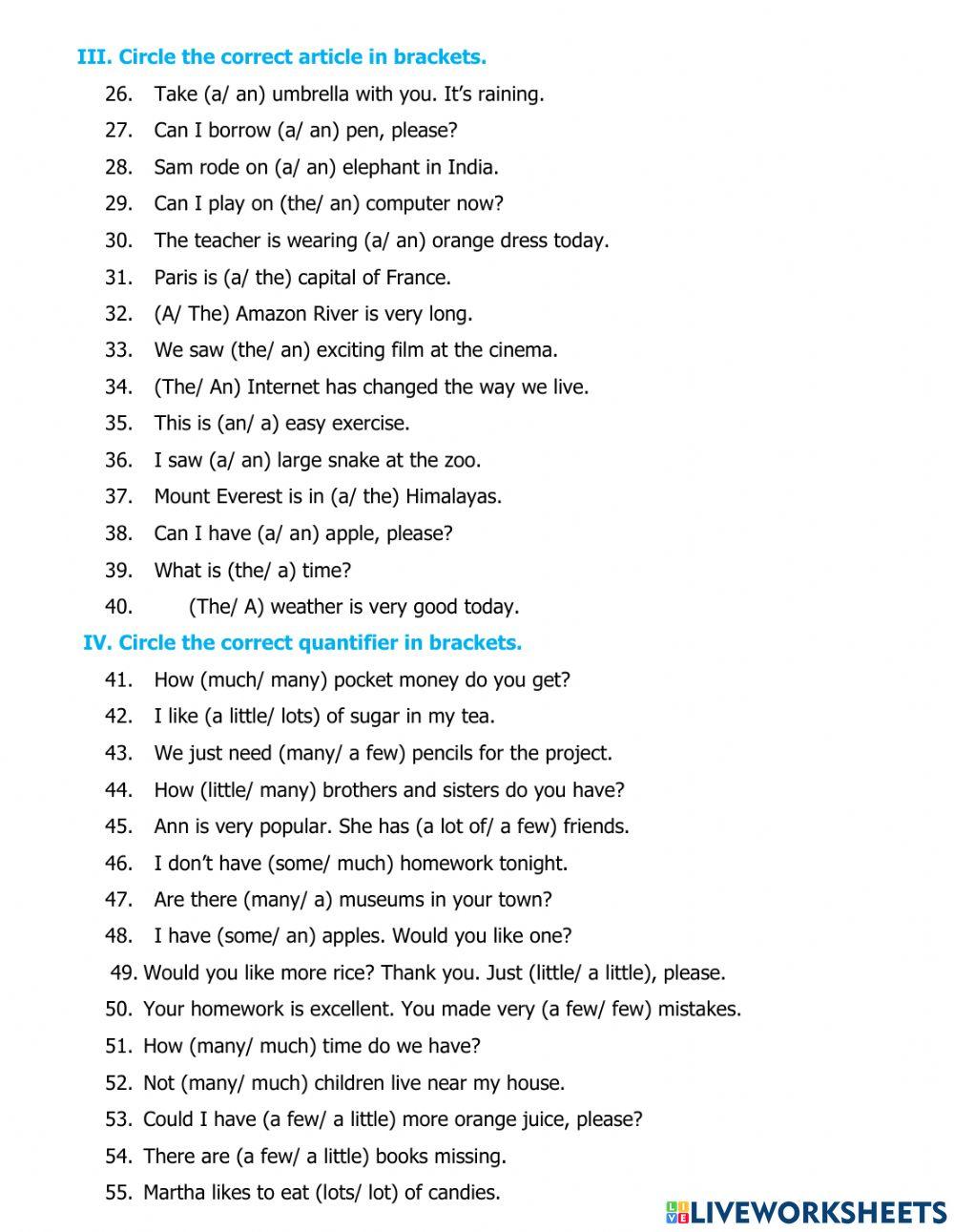 Nouns - Much - Many - A - An - The