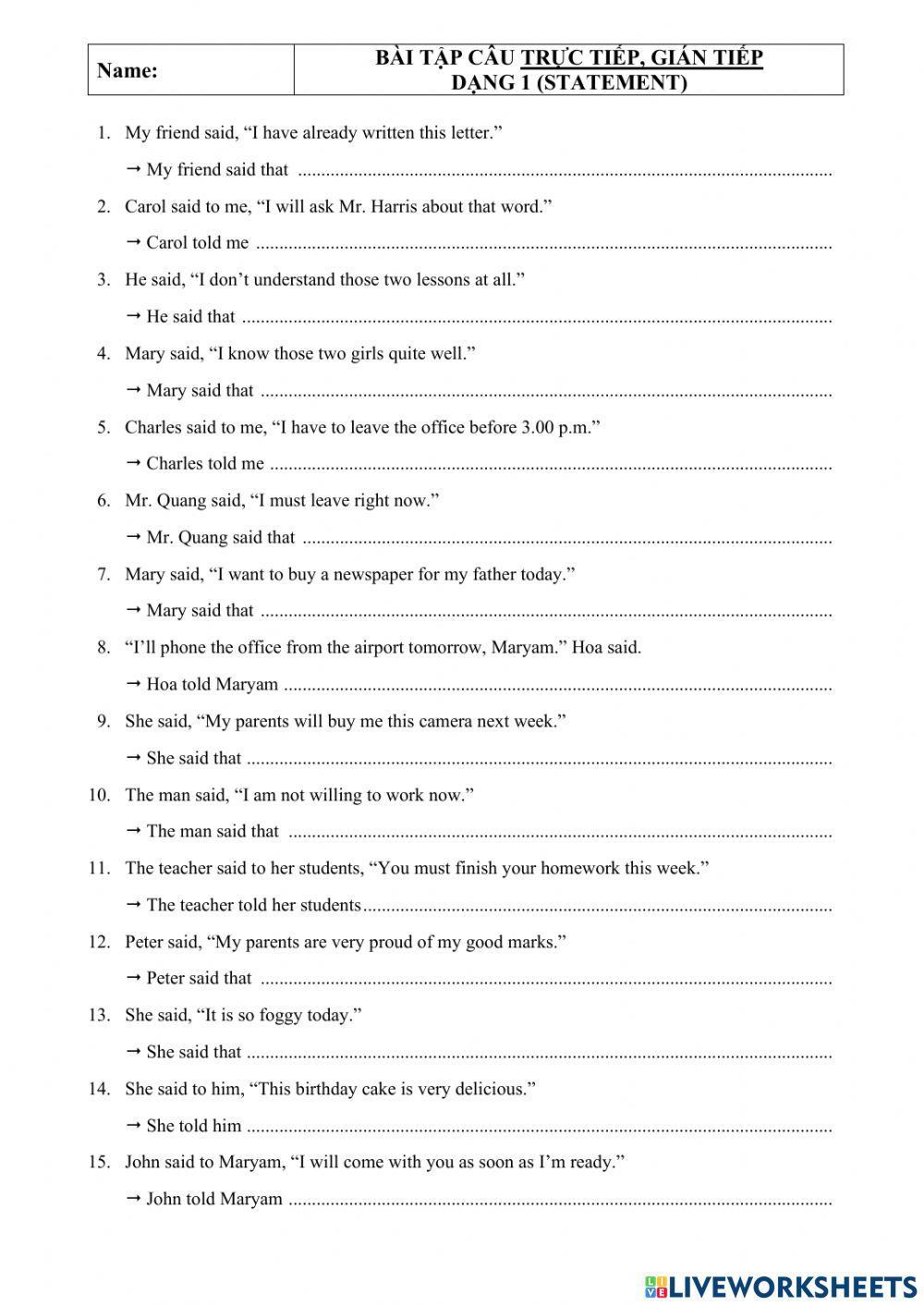 Reported speech- statements