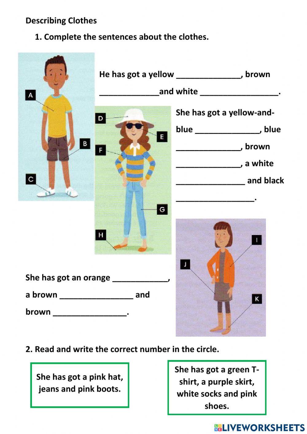 Describing Clothes online worksheet for 5