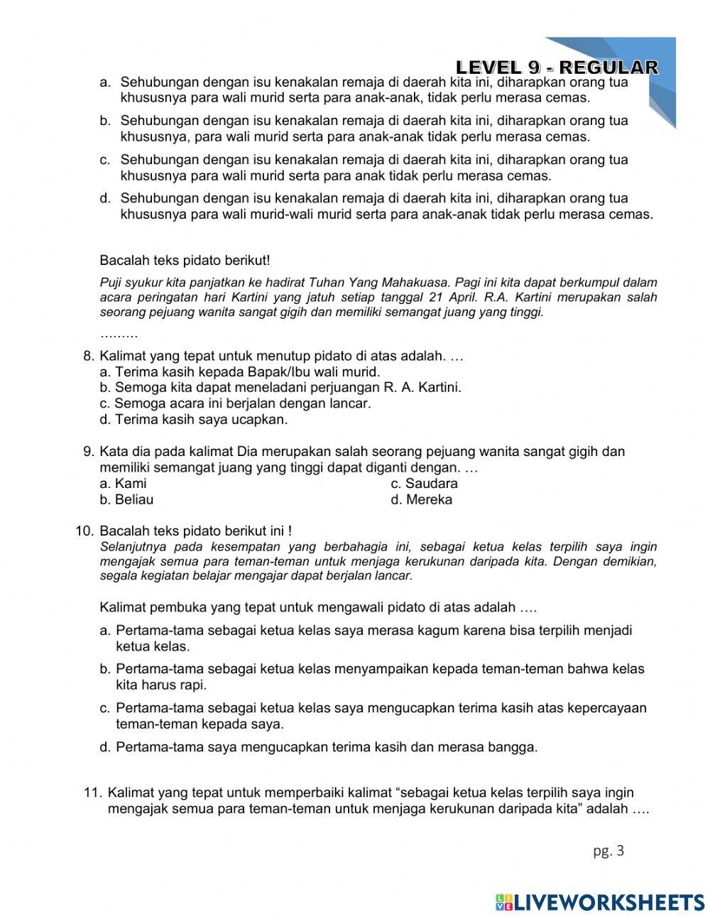 Latihan Soal Evaluasi - Level 9 - Teks Pidato Persuasif