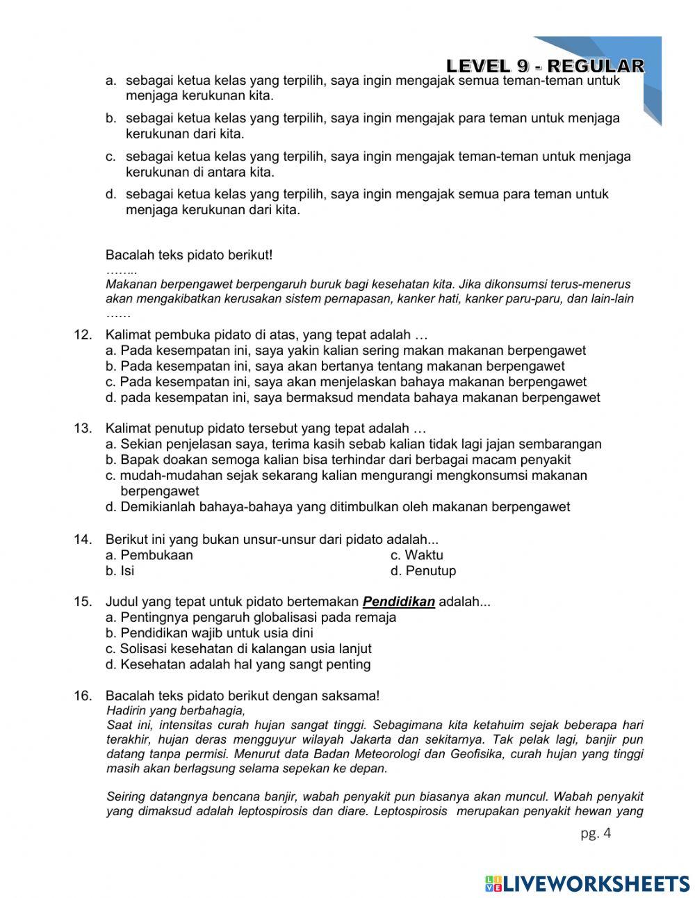 Latihan Soal Evaluasi - Level 9 - Teks Pidato Persuasif