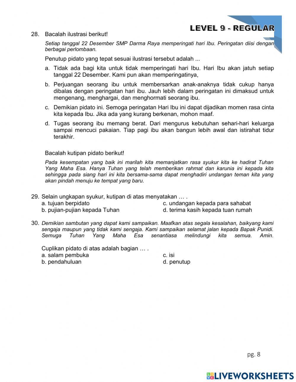 Latihan Soal Evaluasi - Level 9 - Teks Pidato Persuasif