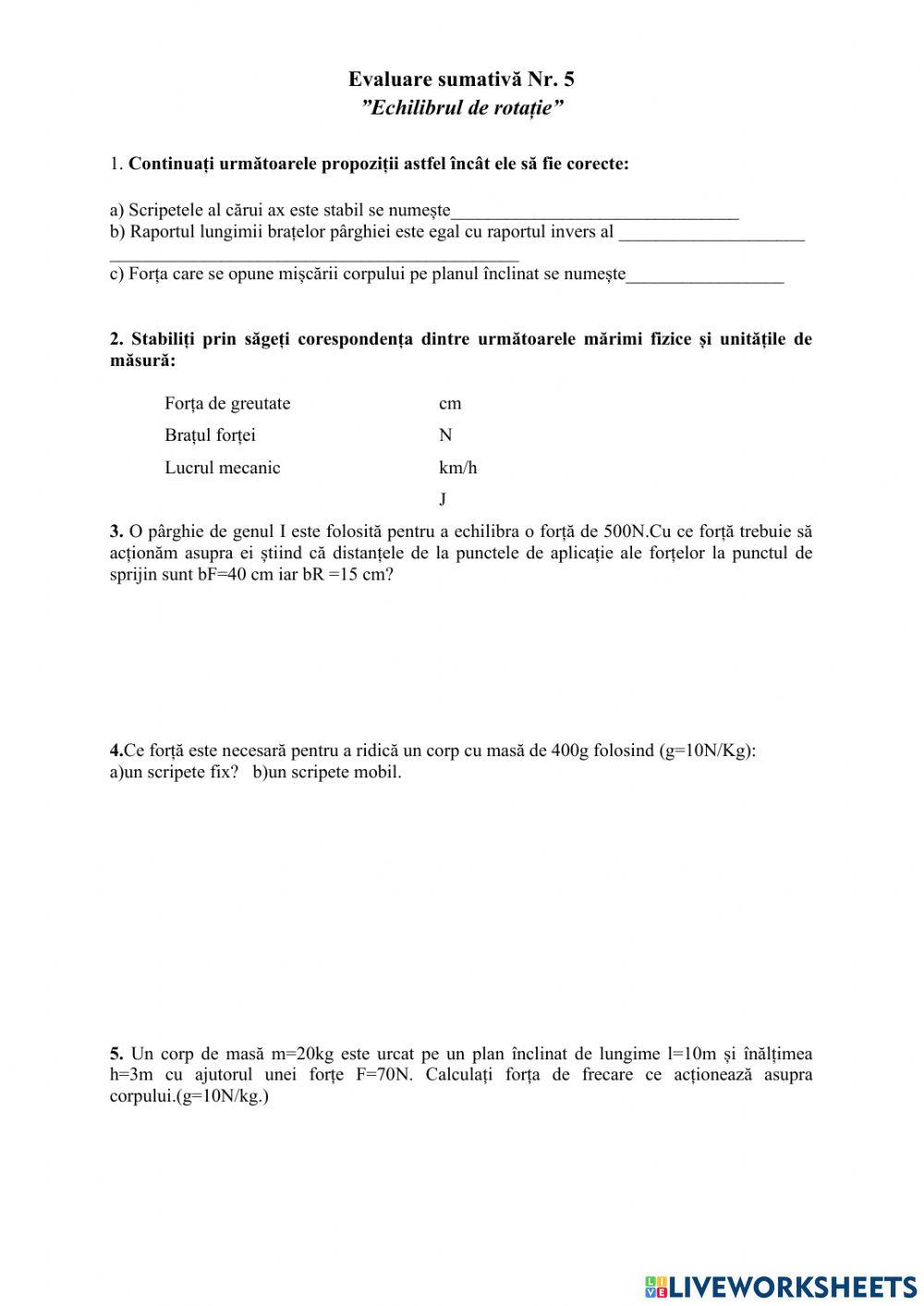 Evaluare sumativă nr. 5