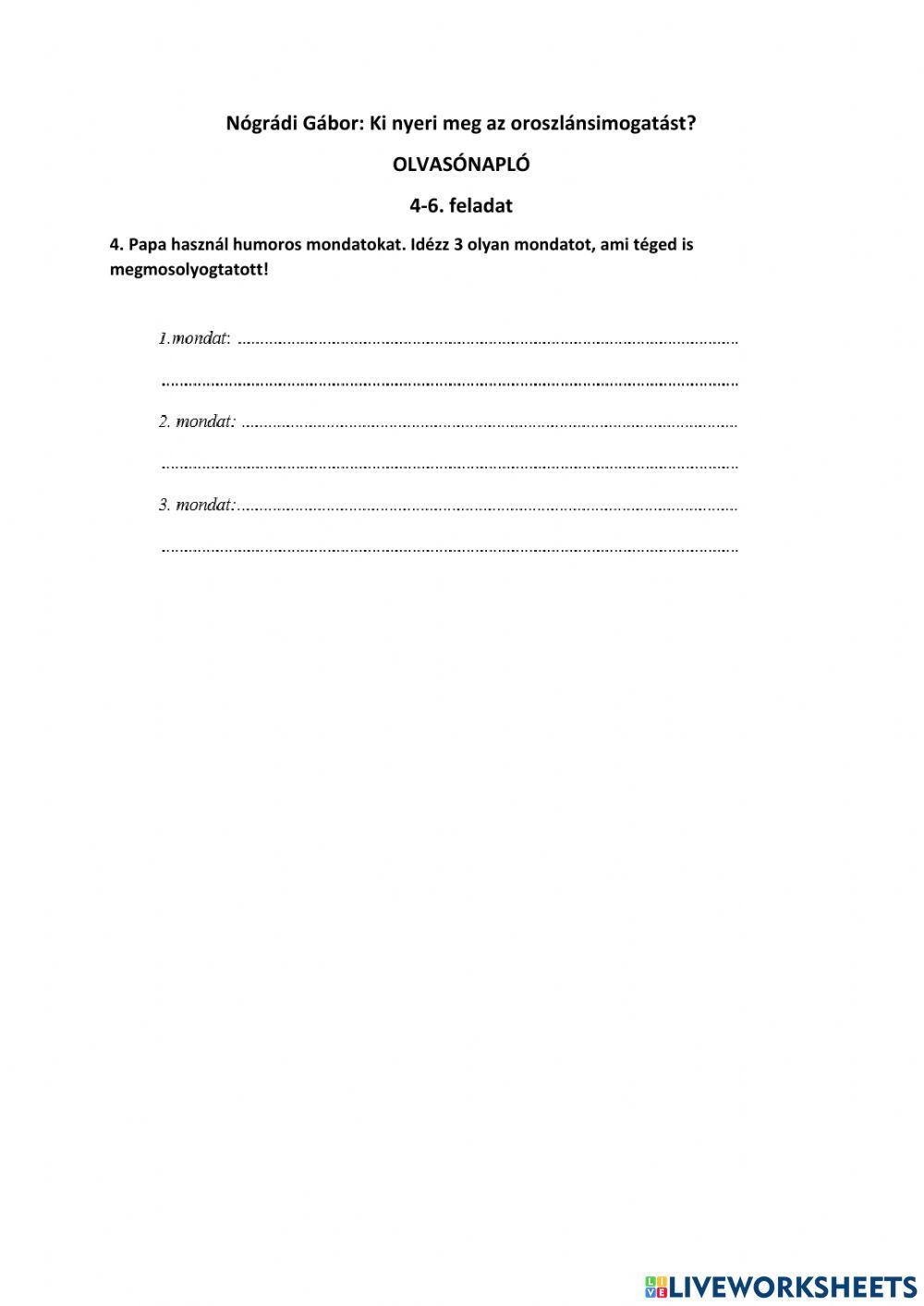 Nógrádi Gábor: Ki nyeri meg az oroszlánsimogatást? 4-6. feladat