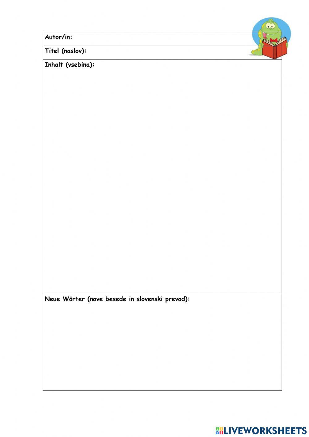 Seite im Lesetagebuch