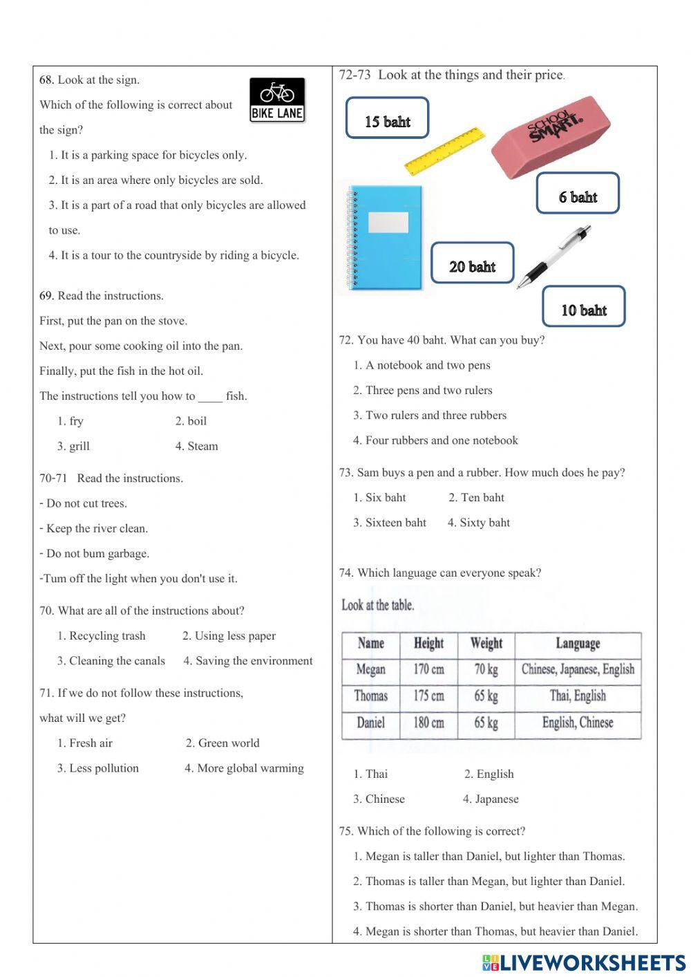 ข้อสอบภาษาอังกฤษมาตรฐาน 1.1 ชุด 2