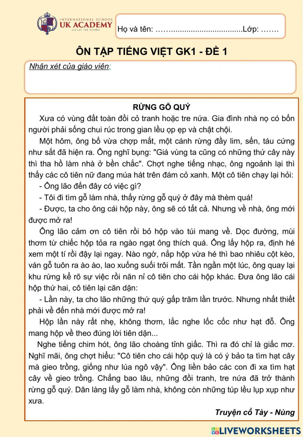 Tiếng Việt 5 - Ôn tập giữa kì 1