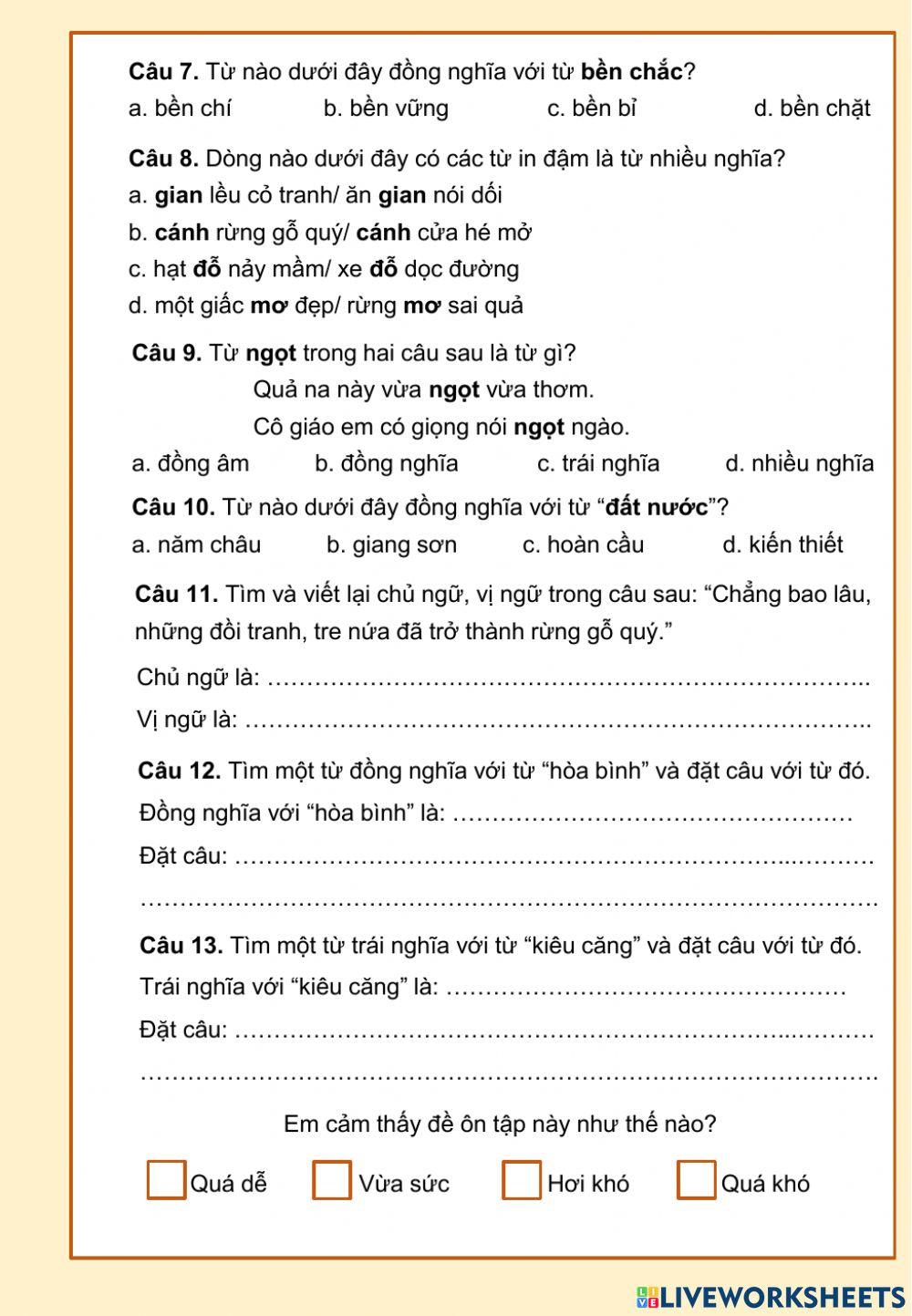 Tiếng Việt 5 - Ôn tập giữa kì 1