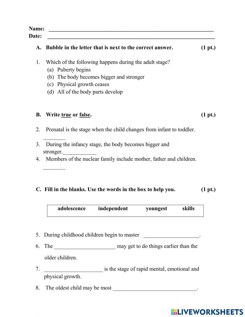 Family Patterns-Stages in a Human Life Cycle