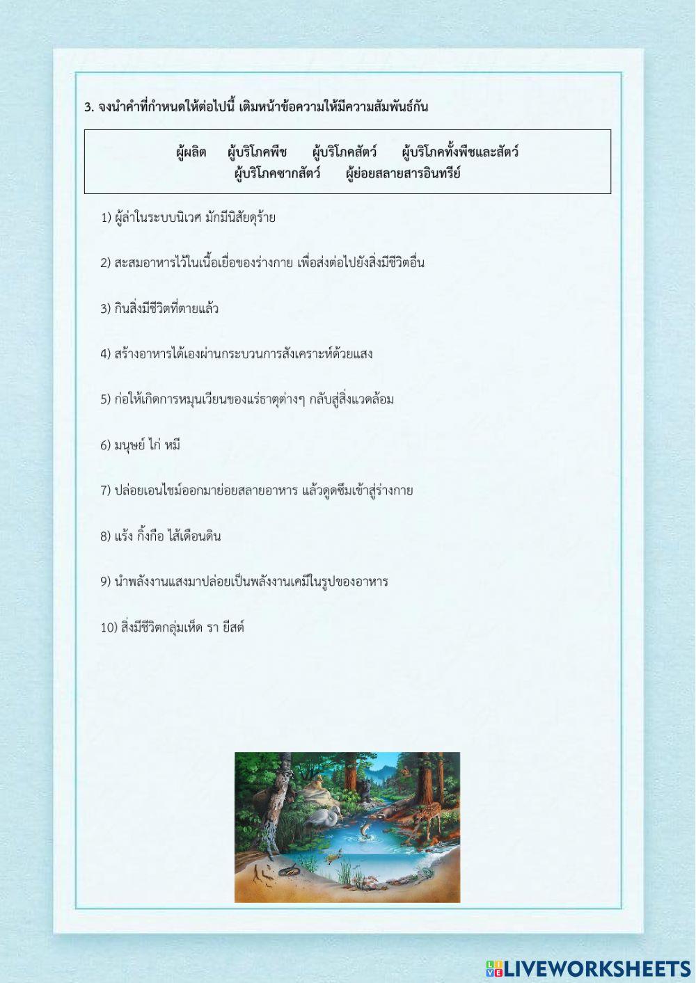 ใบงาน เรื่อง องค์ประกอบของระบบนิเวศ
