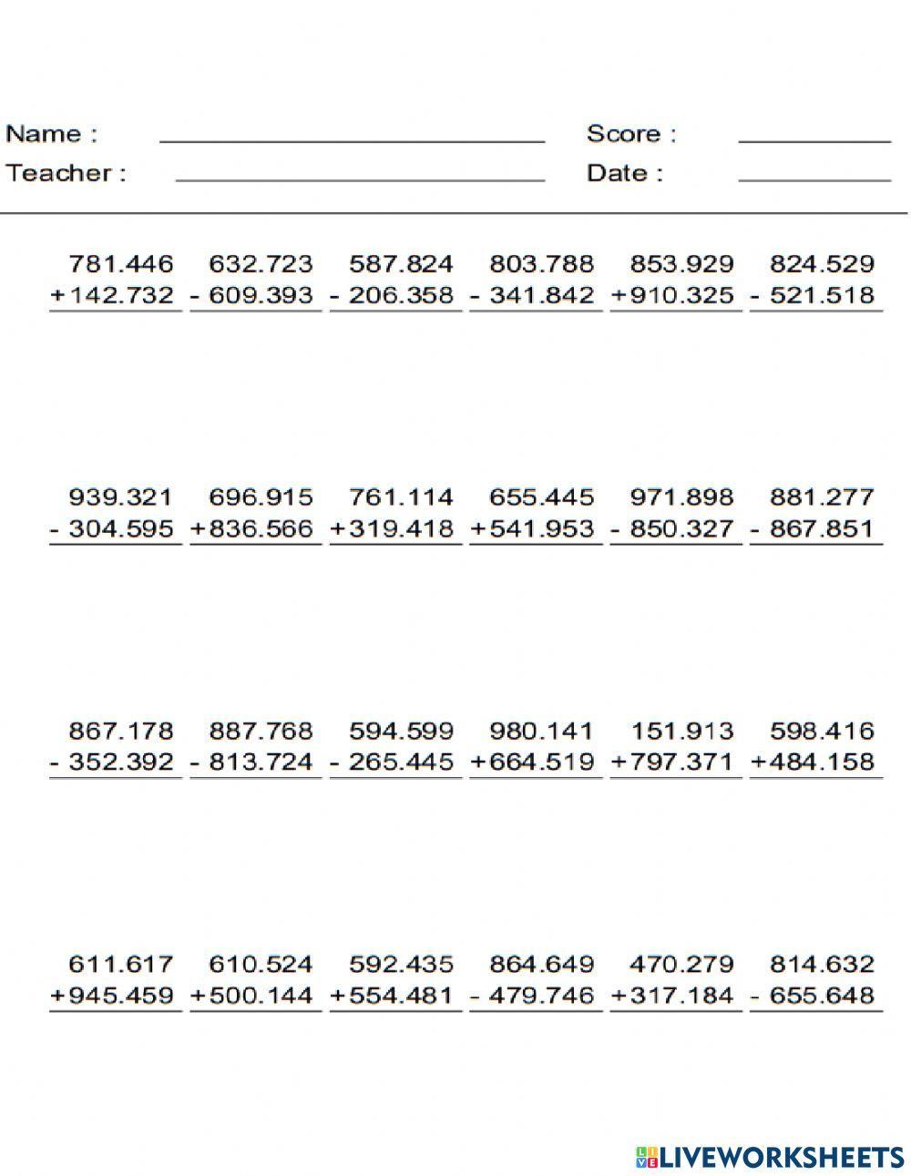 Add and subtract decimals Add and subtract decimals