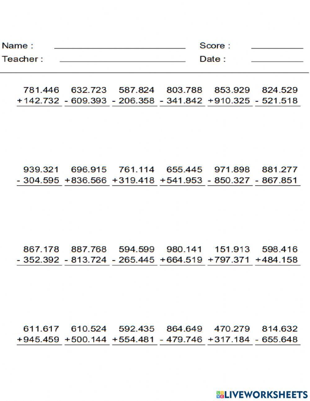 Add and subtract decimals