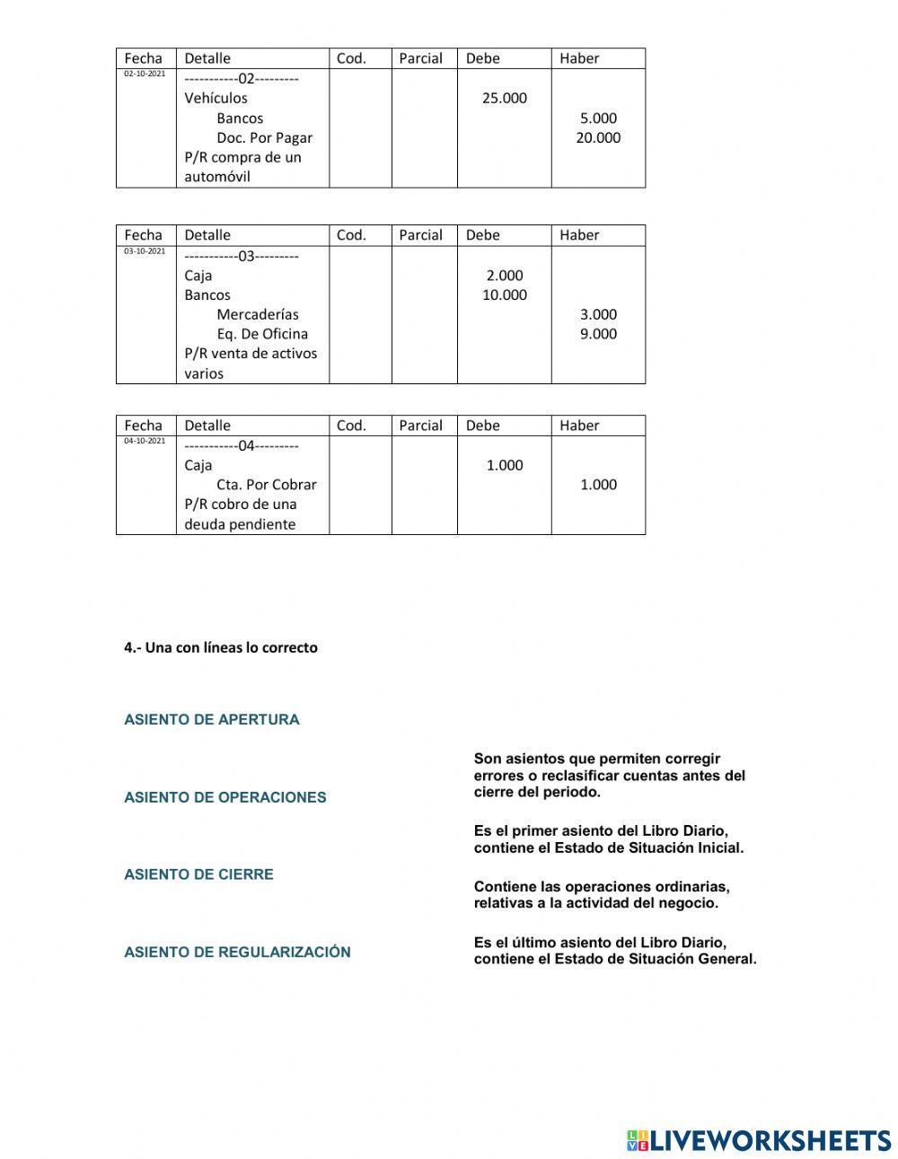 Tipos de asientos contables