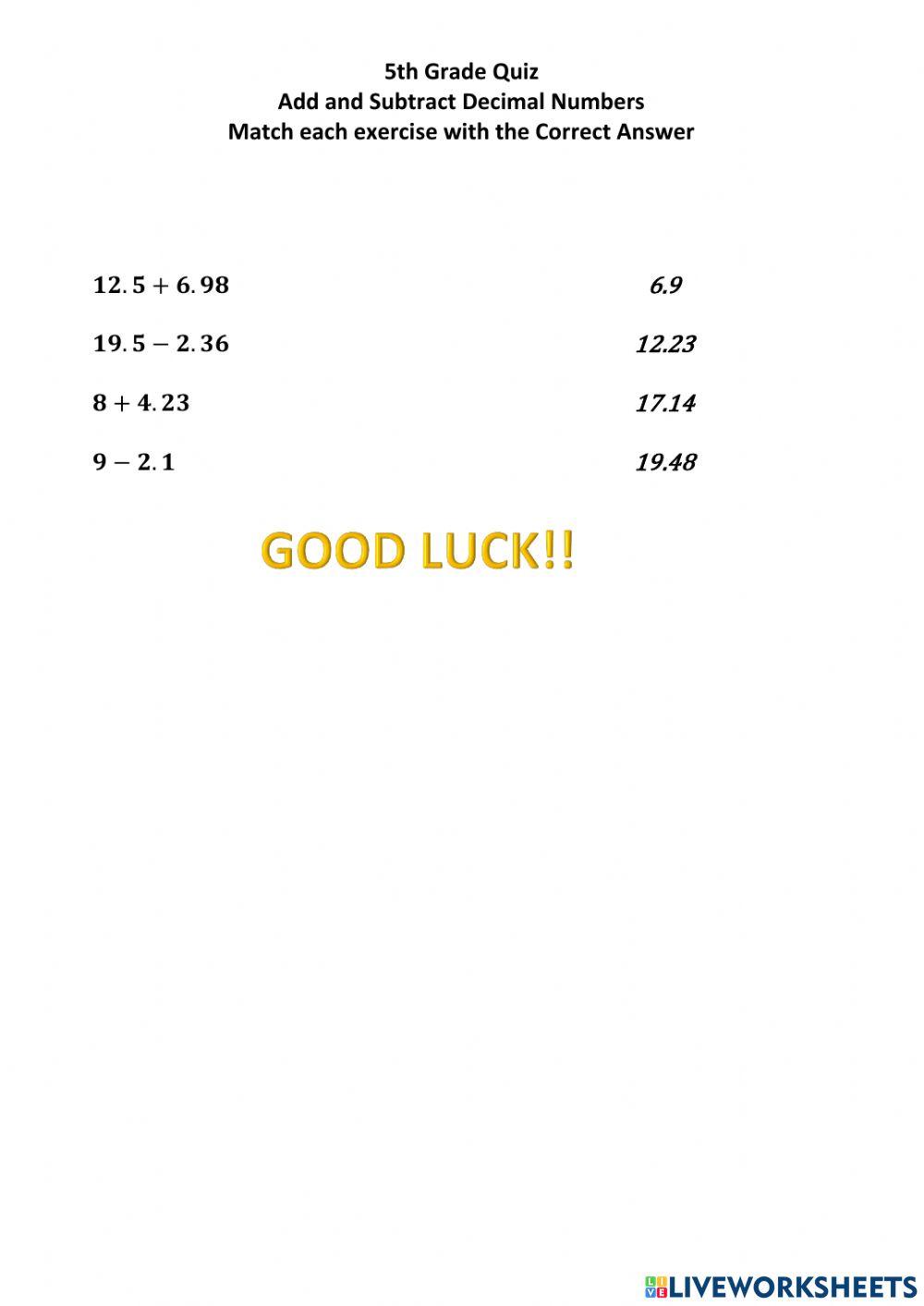 Quiz Add Subtract Decimals (Luis)