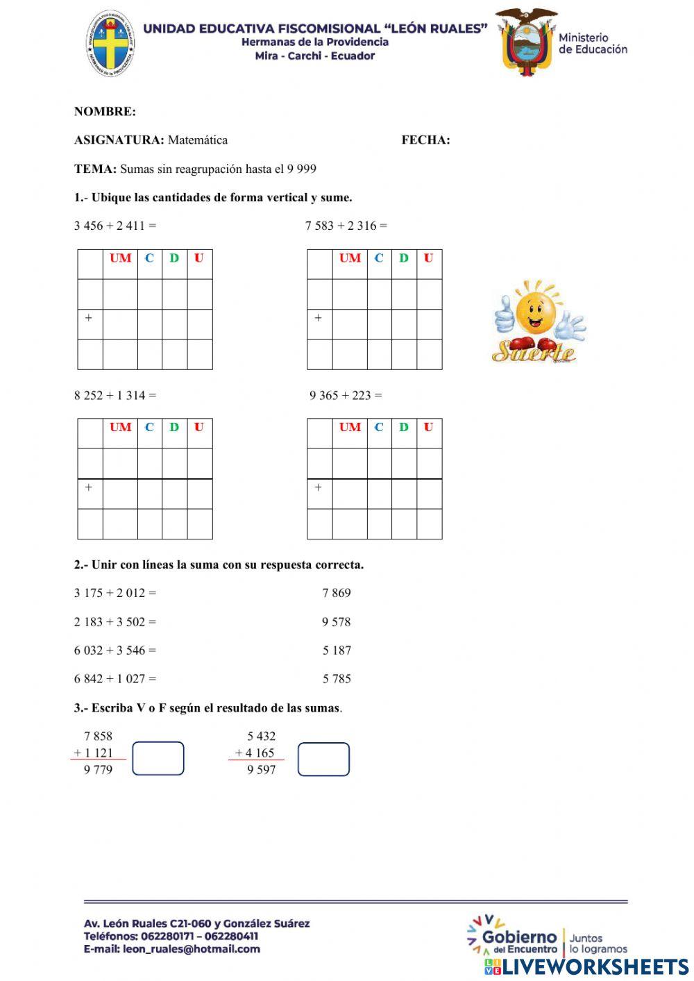 SUMAS SIN REAGRUOACIÓN