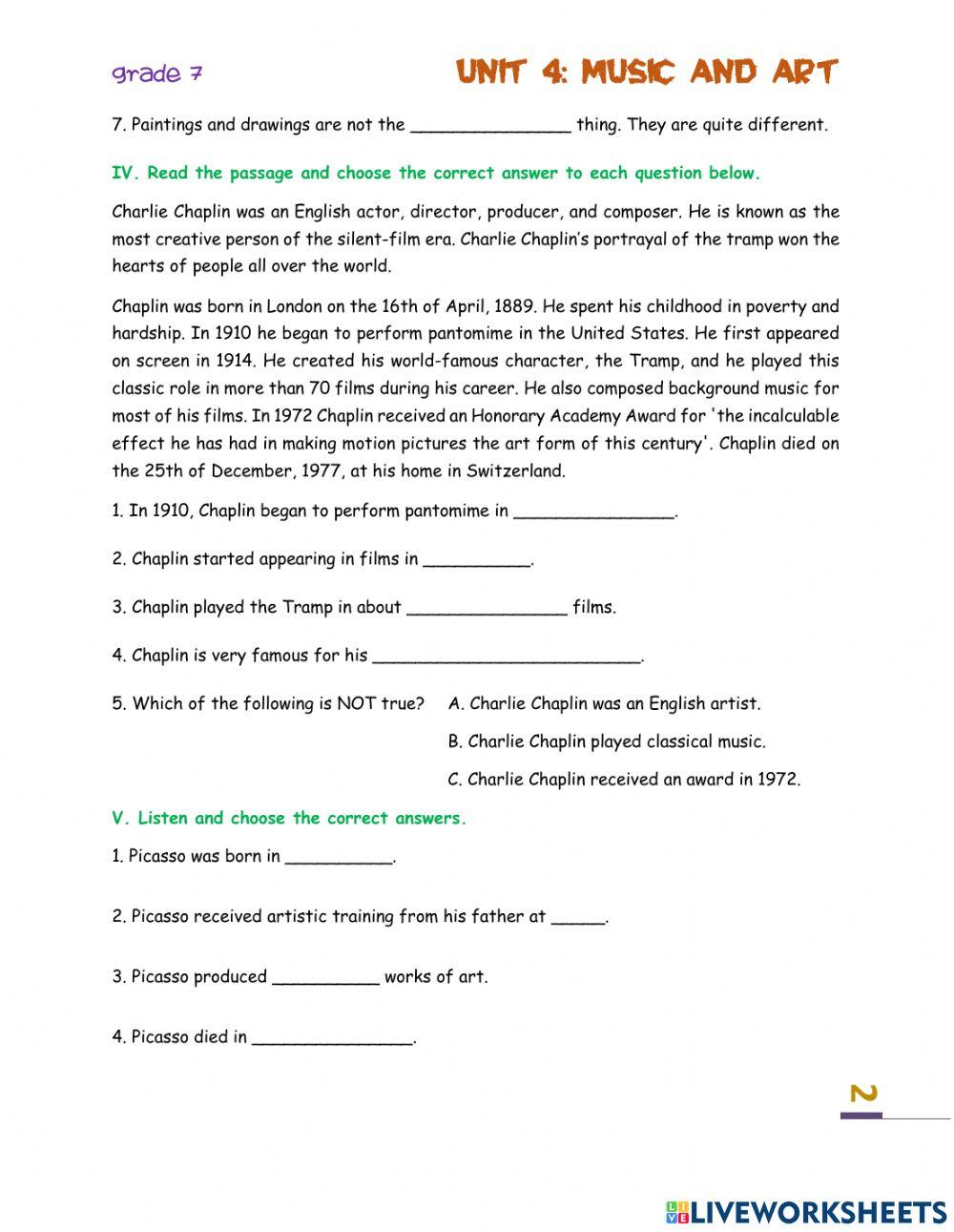 Unit 4: Music and art