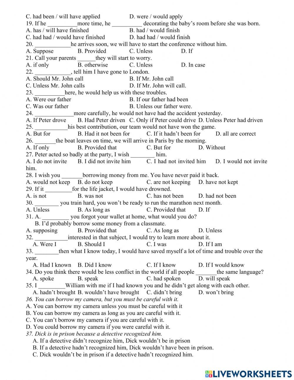 Conditional and Subjunctive MCQ test
