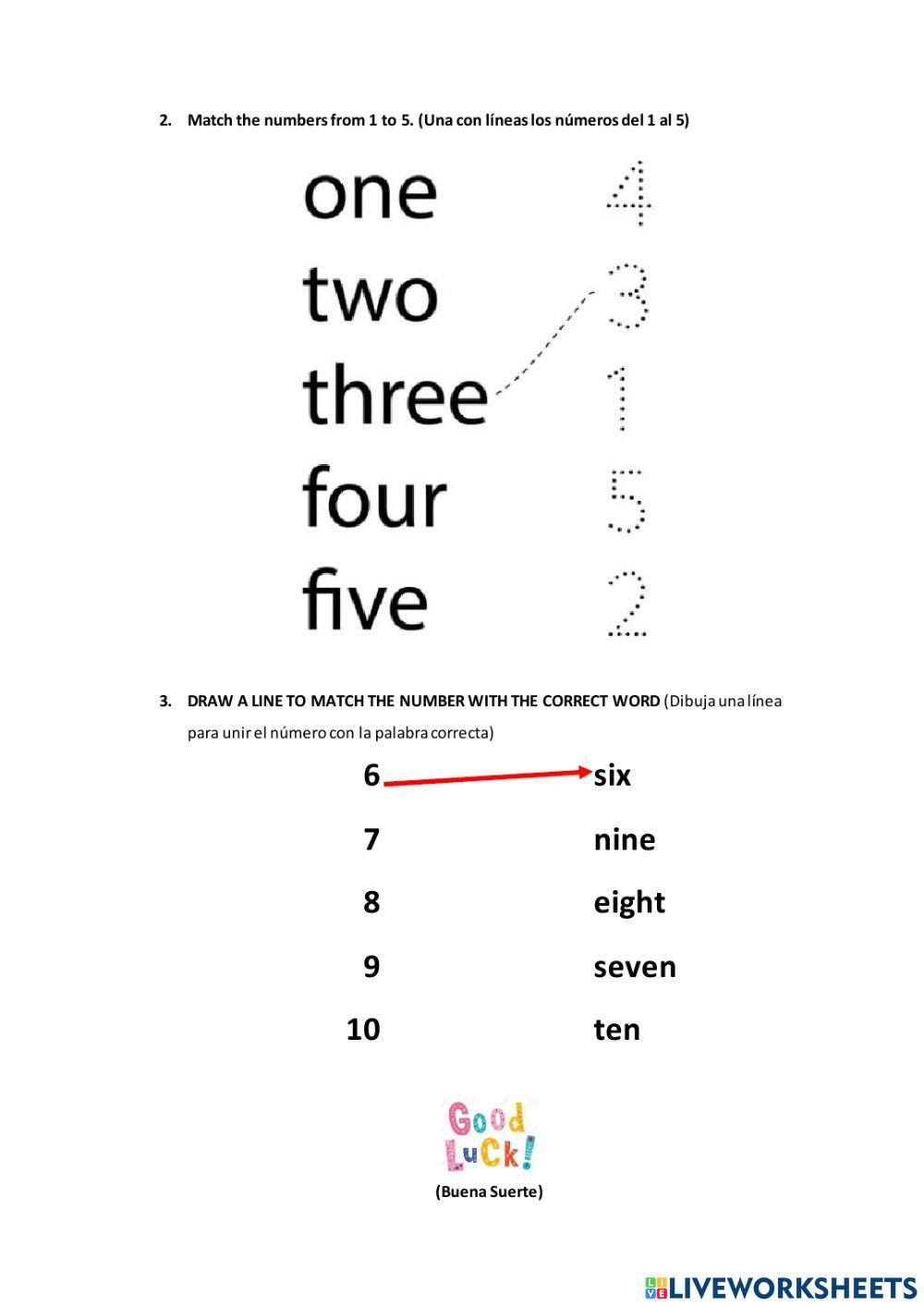 Números del 1 al 10 en Inglés