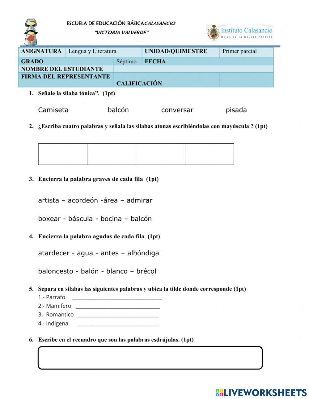 Evaluación séptimo