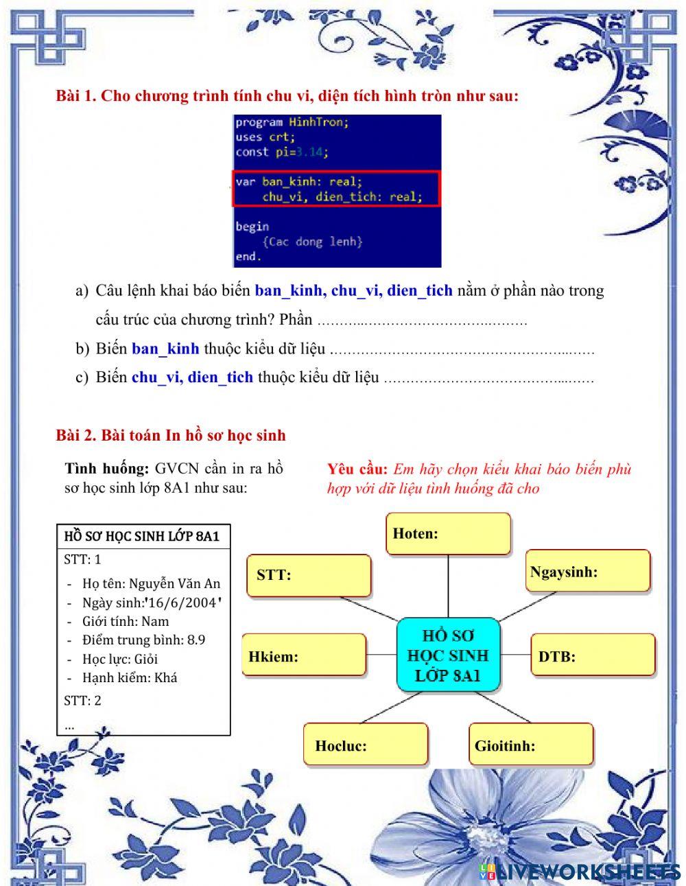 Chủ đề 3: Sử dụng biến trong chương trình