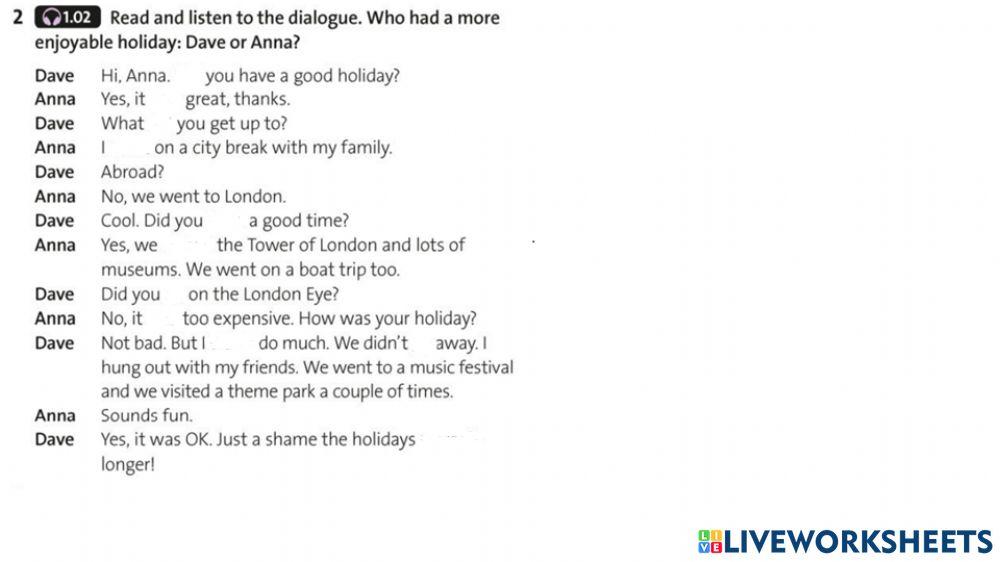 Unit 1 SB p. 4- Introductory dialogue about city trip