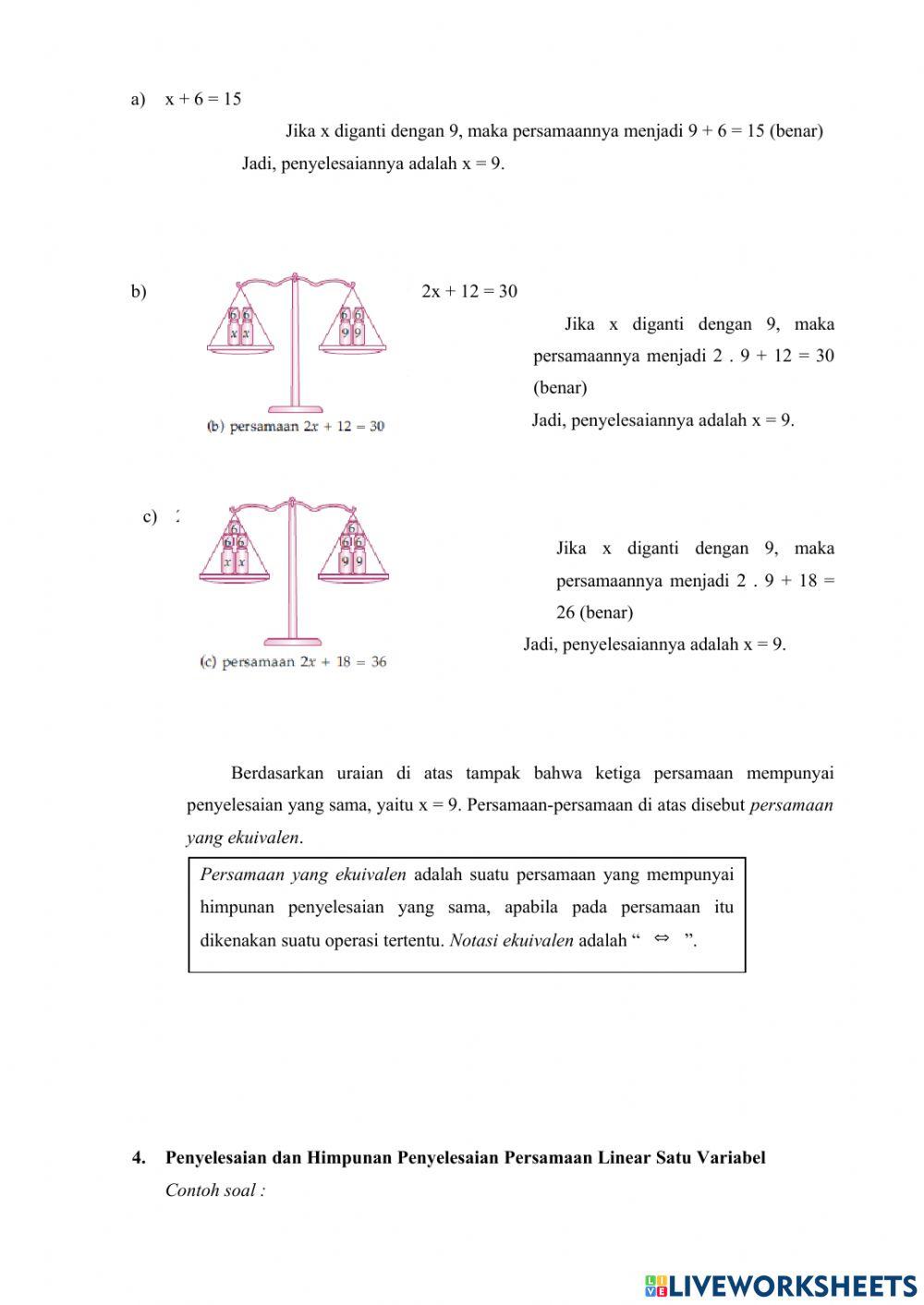 Persamaan Linear Satu Variabel (PLSV )