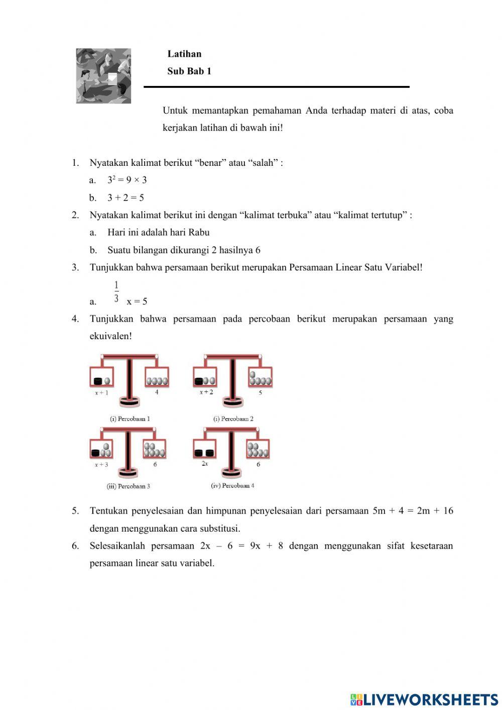Persamaan Linear Satu Variabel (PLSV )