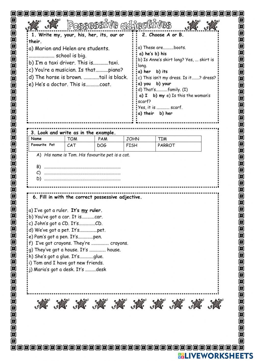 POSSESSIVE ADJECTIVES - ACTIVITY 
