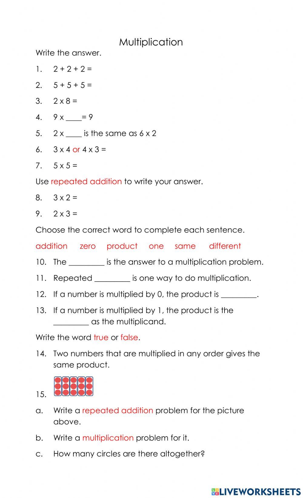Multiplication Using Repeated Addition