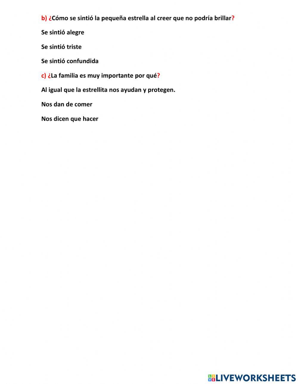 La Estrellita sin luz- Comprensión Lectora