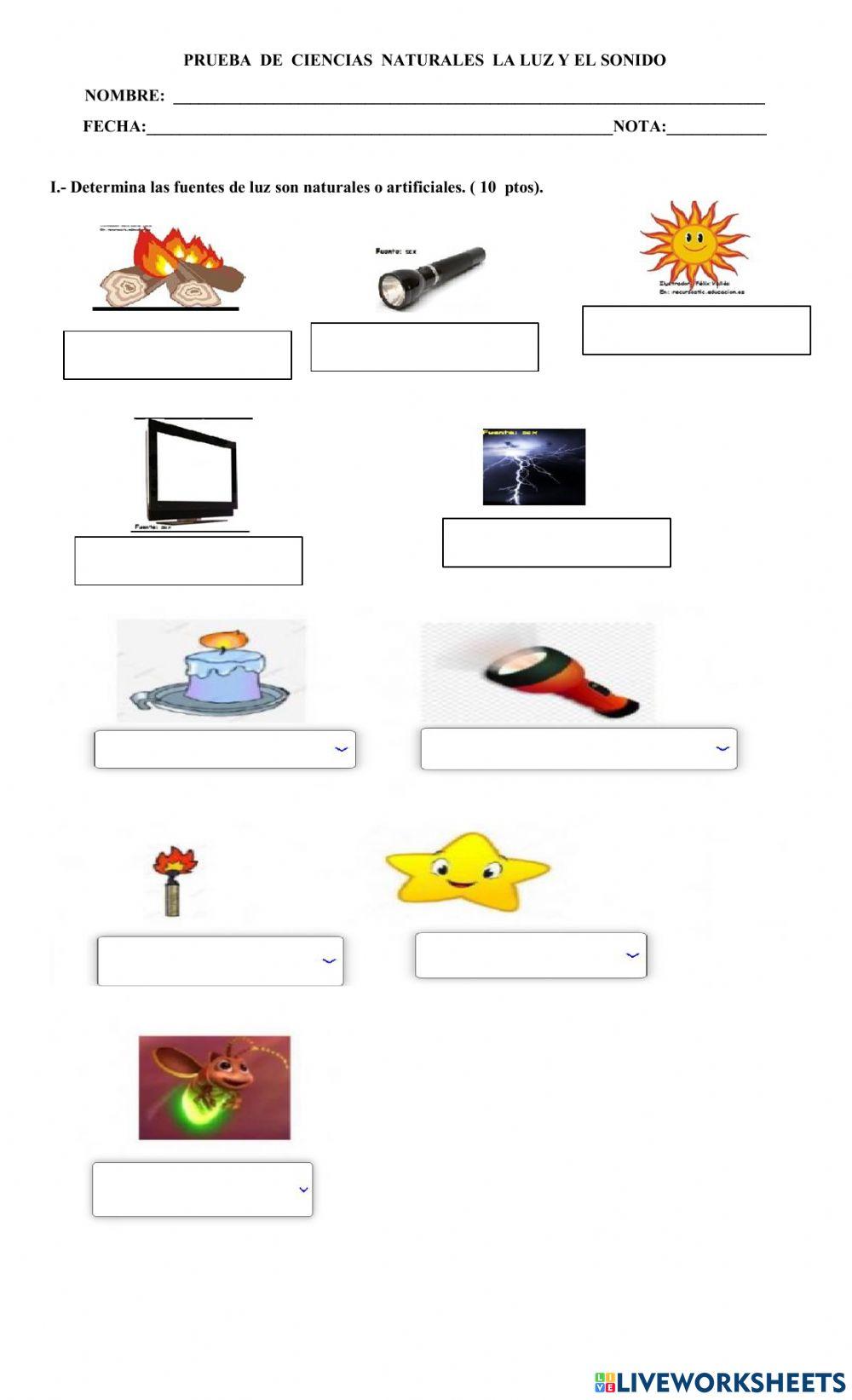 PRUEBA DE CIENCIAS LUZ Y SONIDO
