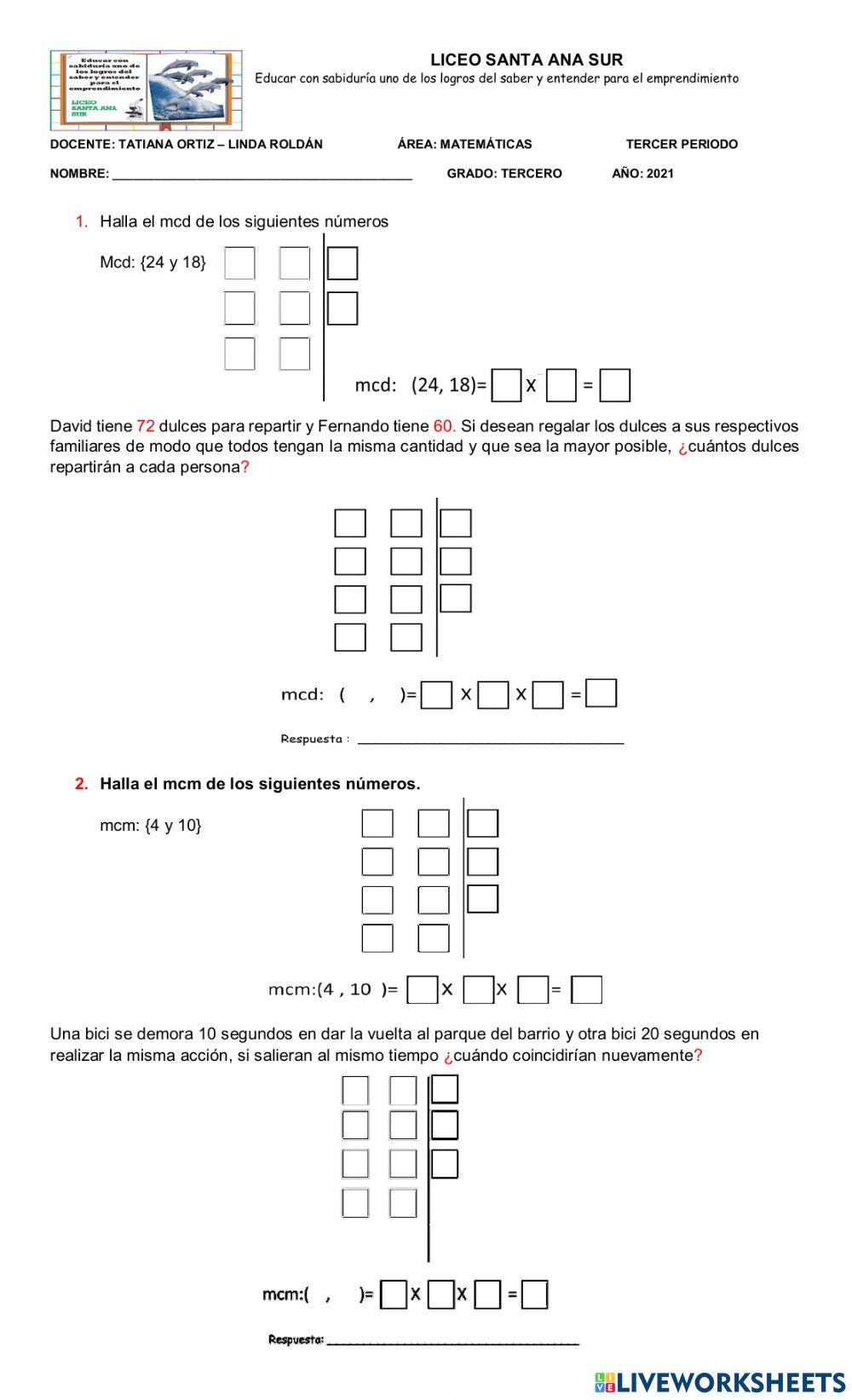 Bimestral matemáticas - tercero 2021