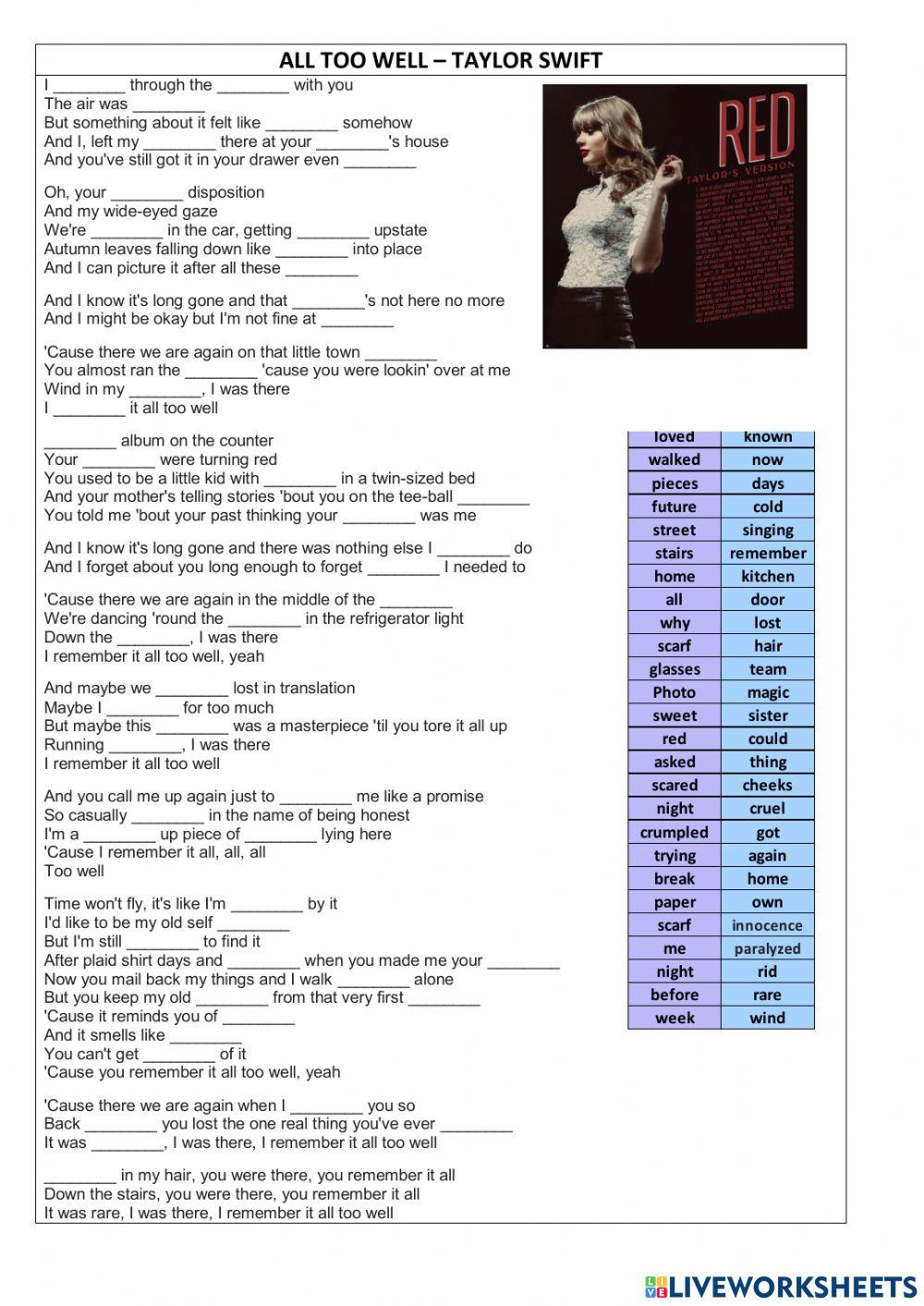 All too Well - Taylor Swift