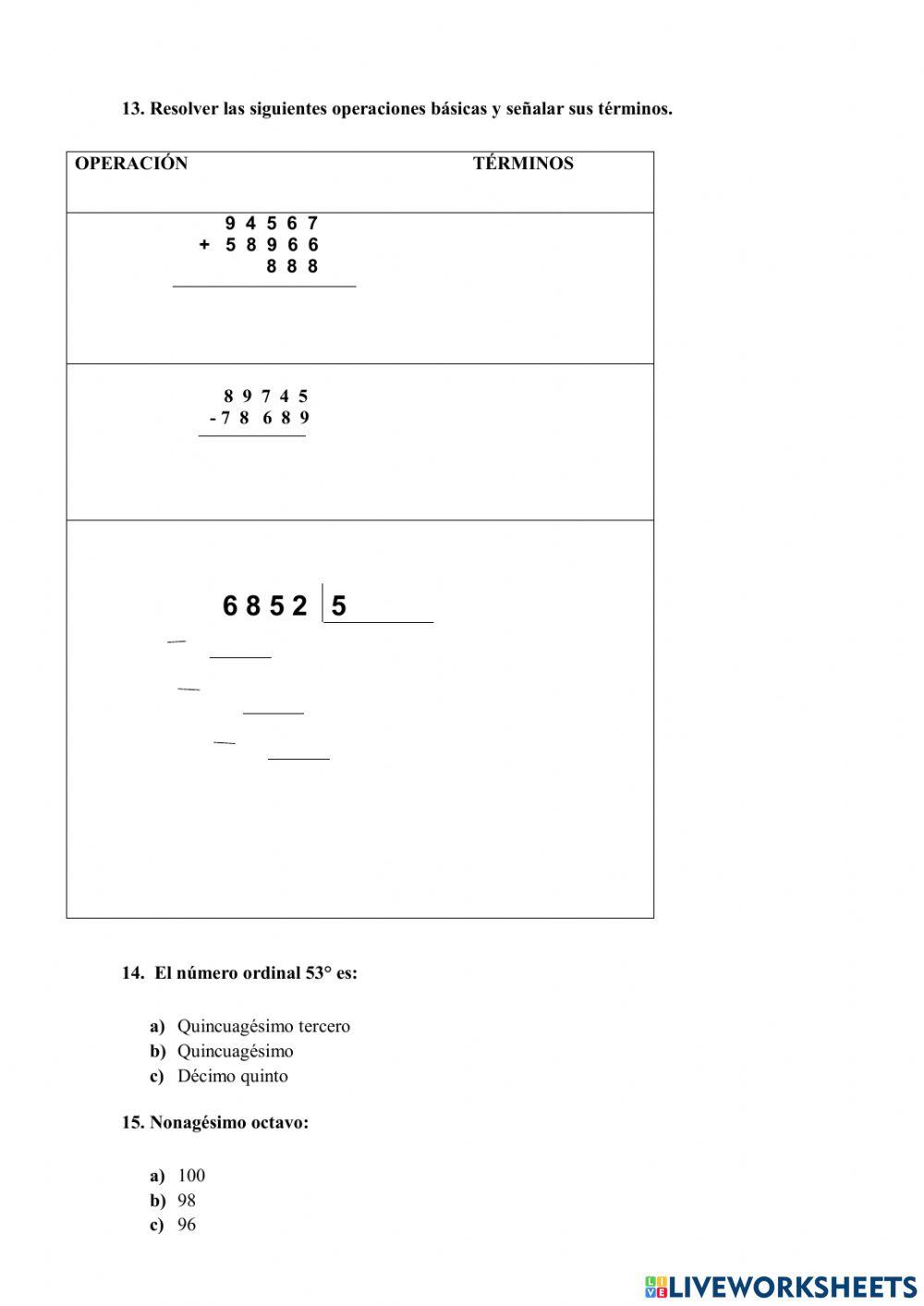 Recuperación Matemática 5to