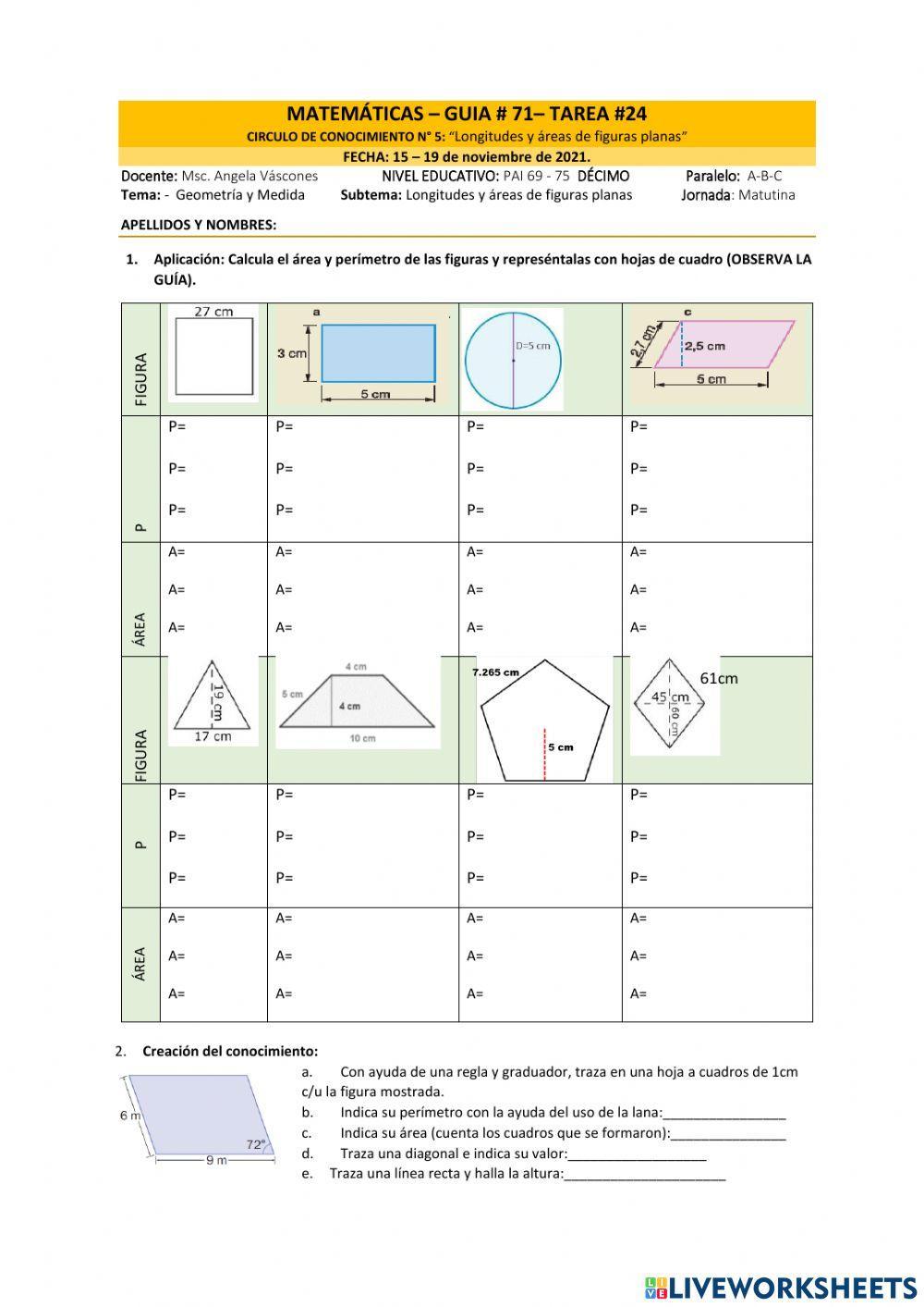 Longitudes y áreas de figuras planas
