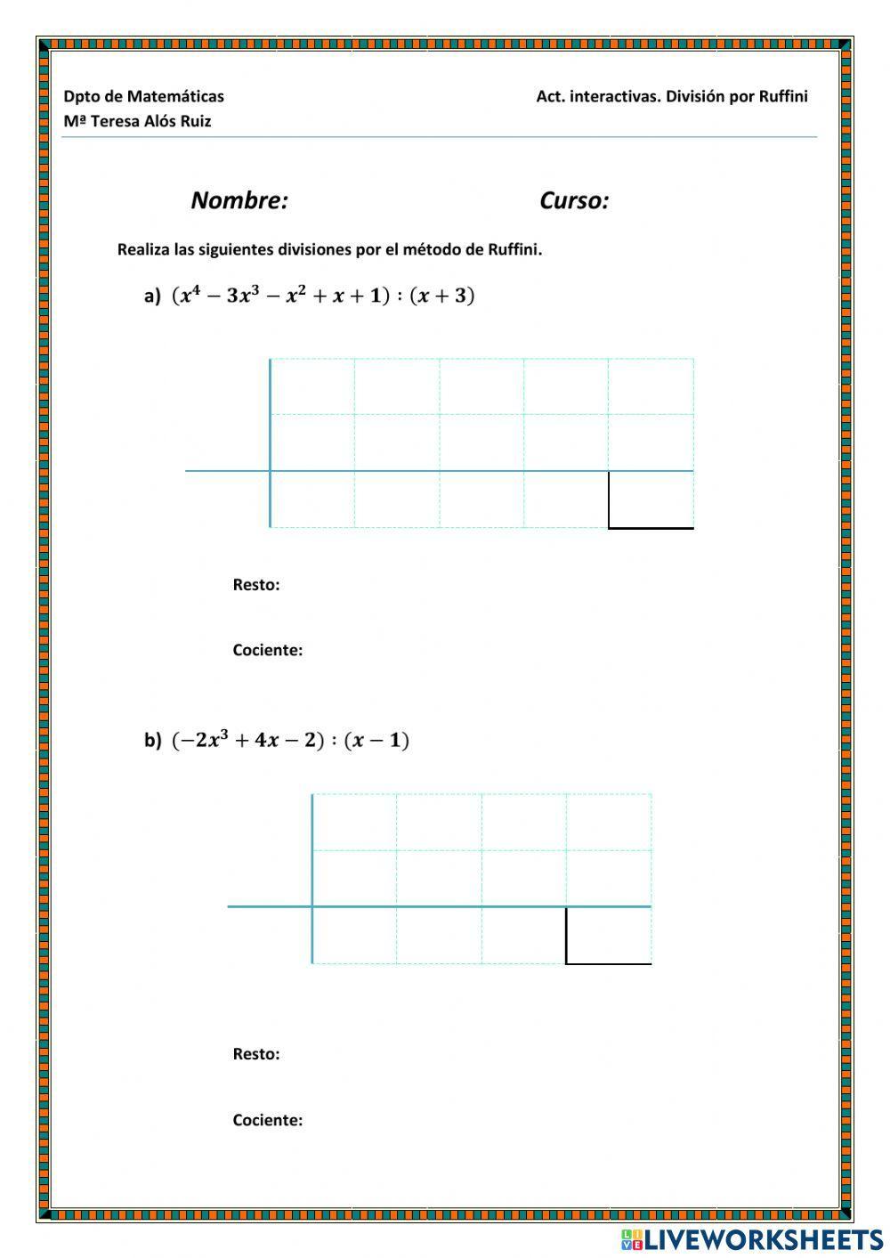 División de polinomios (Ruffini)