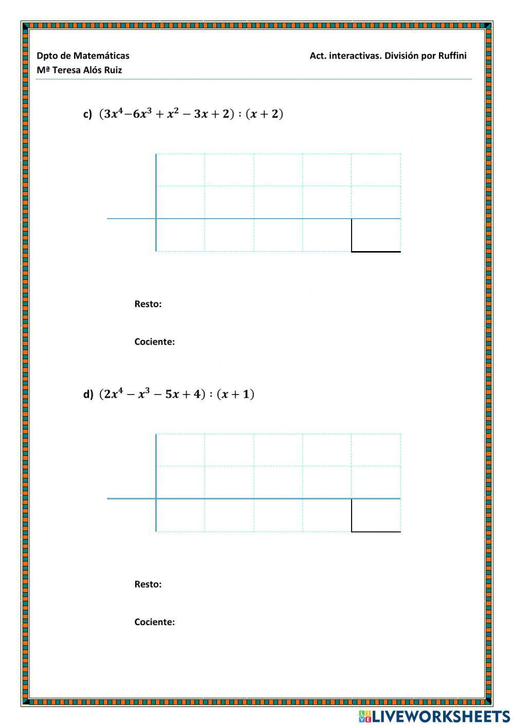 División de polinomios (Ruffini)