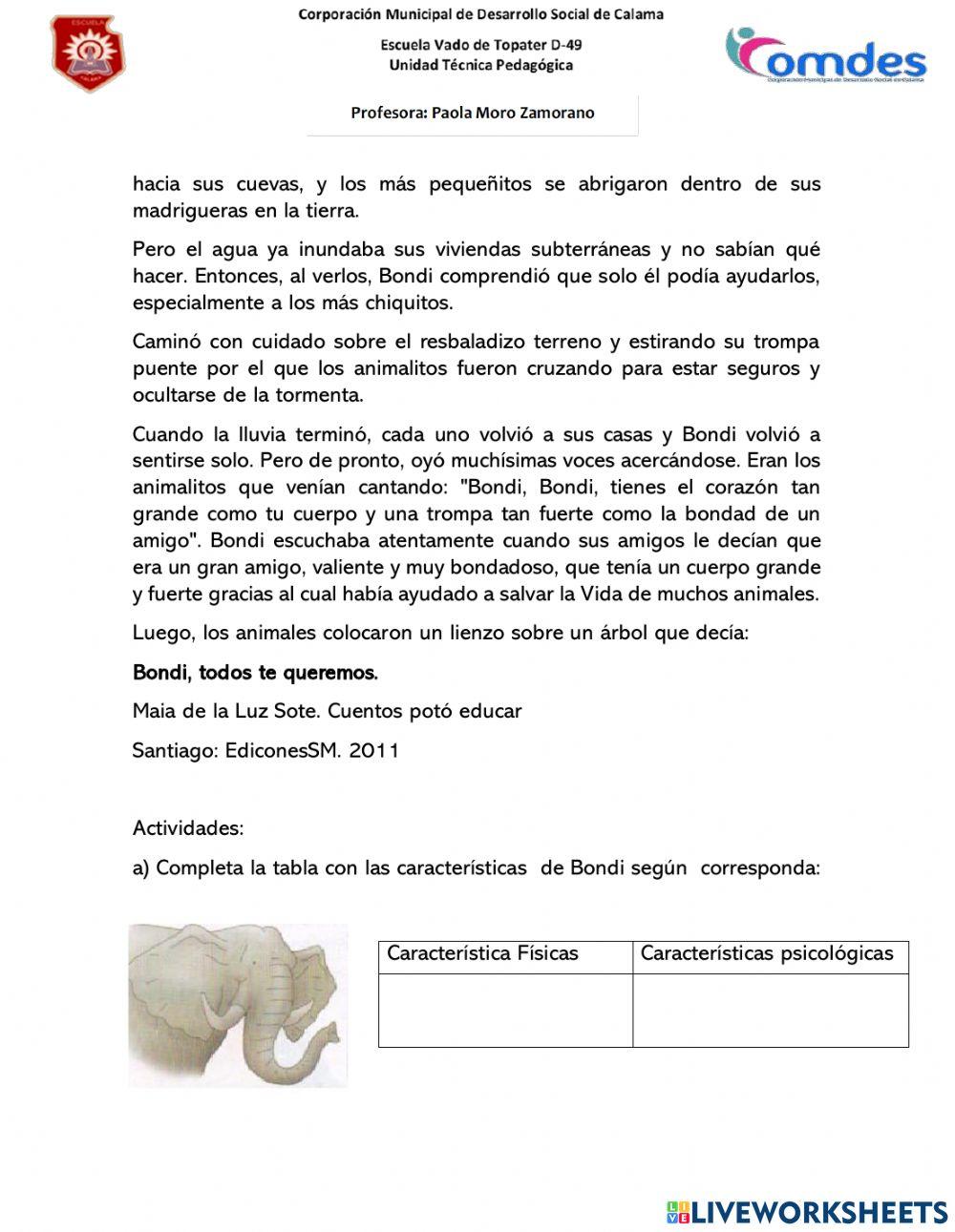 Bondi, comprensión lectora