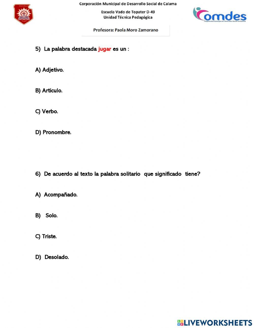 Bondi, comprensión lectora