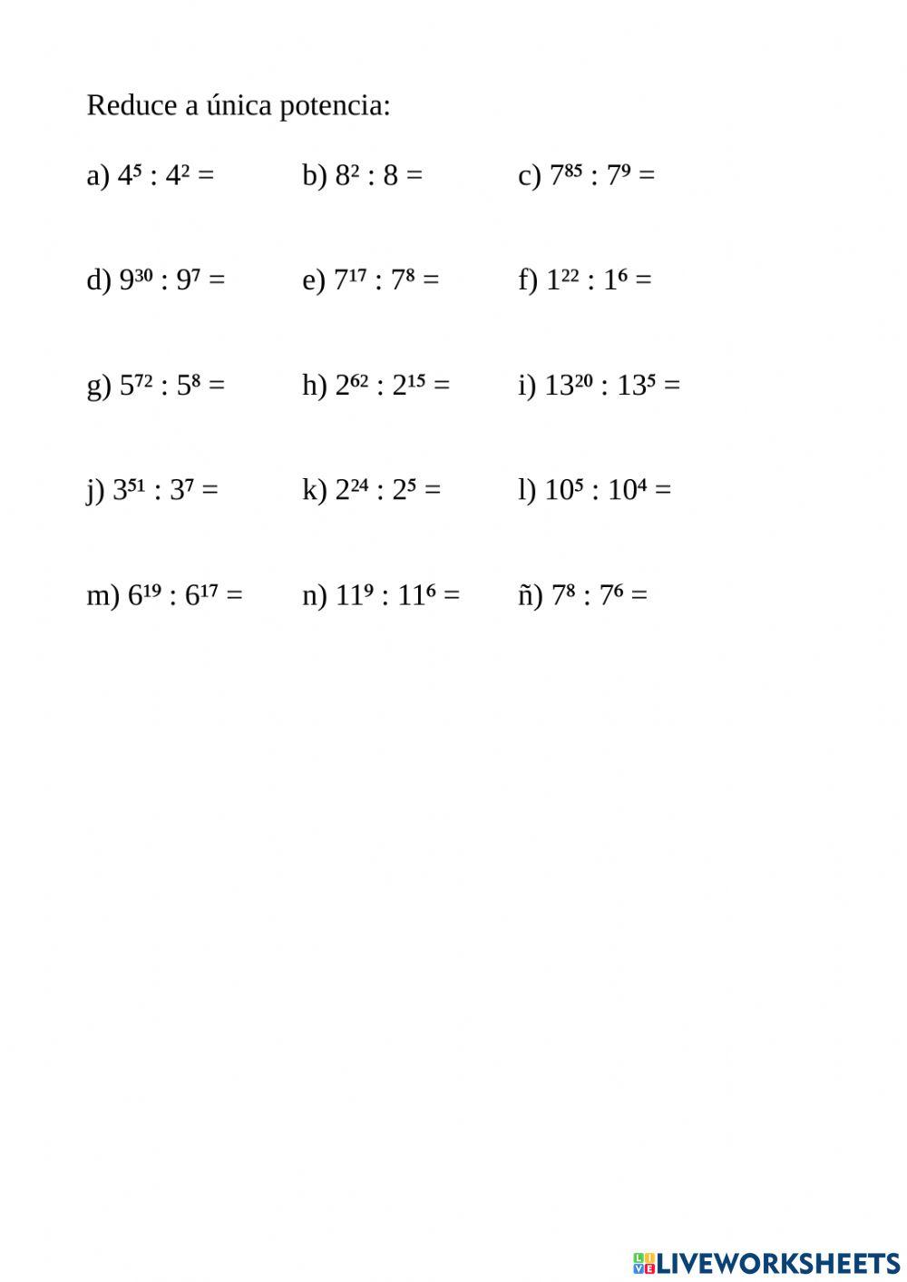 Propiedades potencias