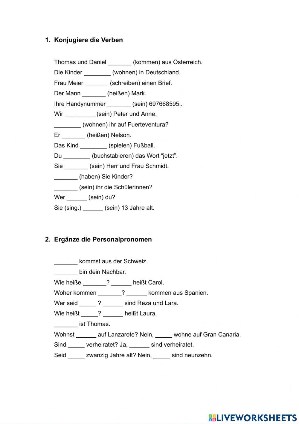 Personalpronomen und Verben
