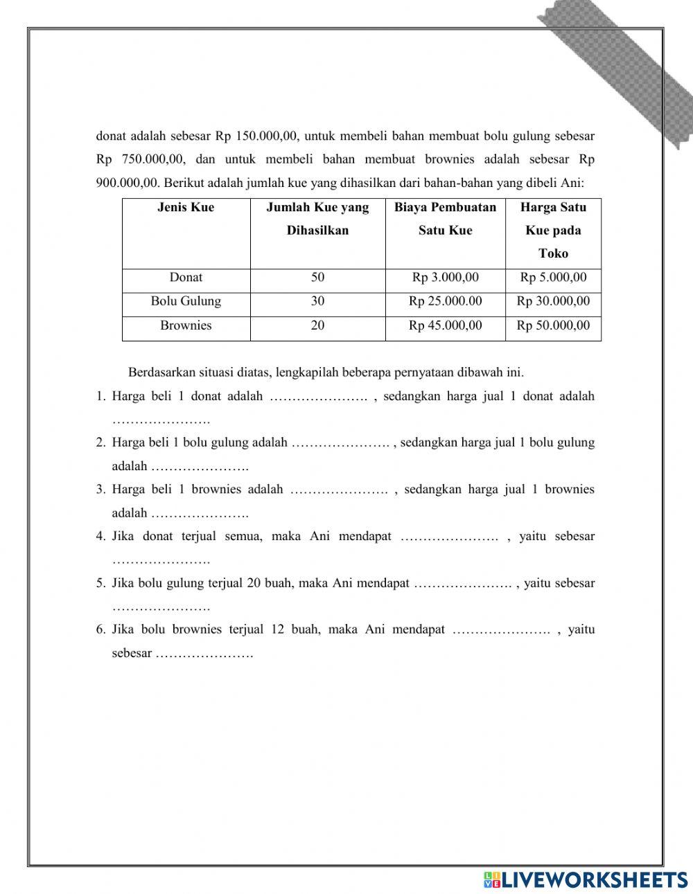 LKPD 1 Aritmetika Sosial (Harga Jual, Harga Beli, Keuntungan, dan Kerugian)