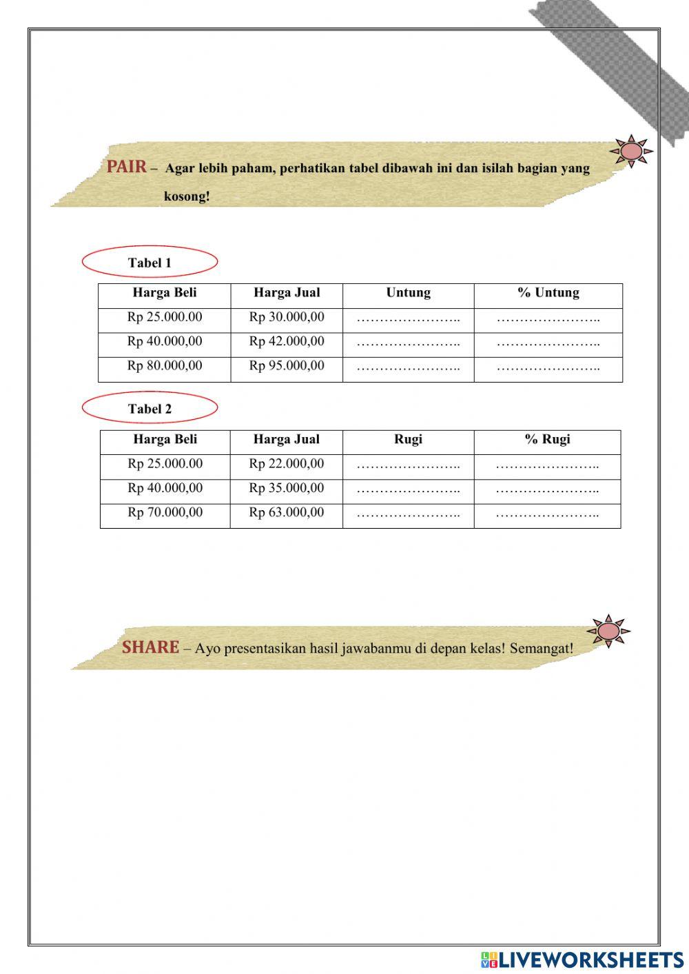 LKPD 2 Aritmetika Sosial (Persentase Keuntungan dan Persentase Kerugian)