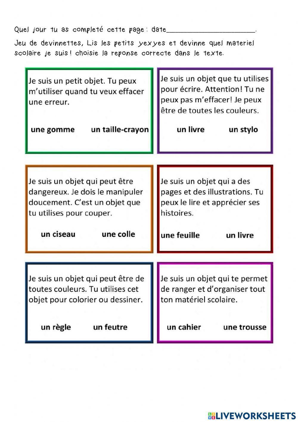 Les matériels scolaires