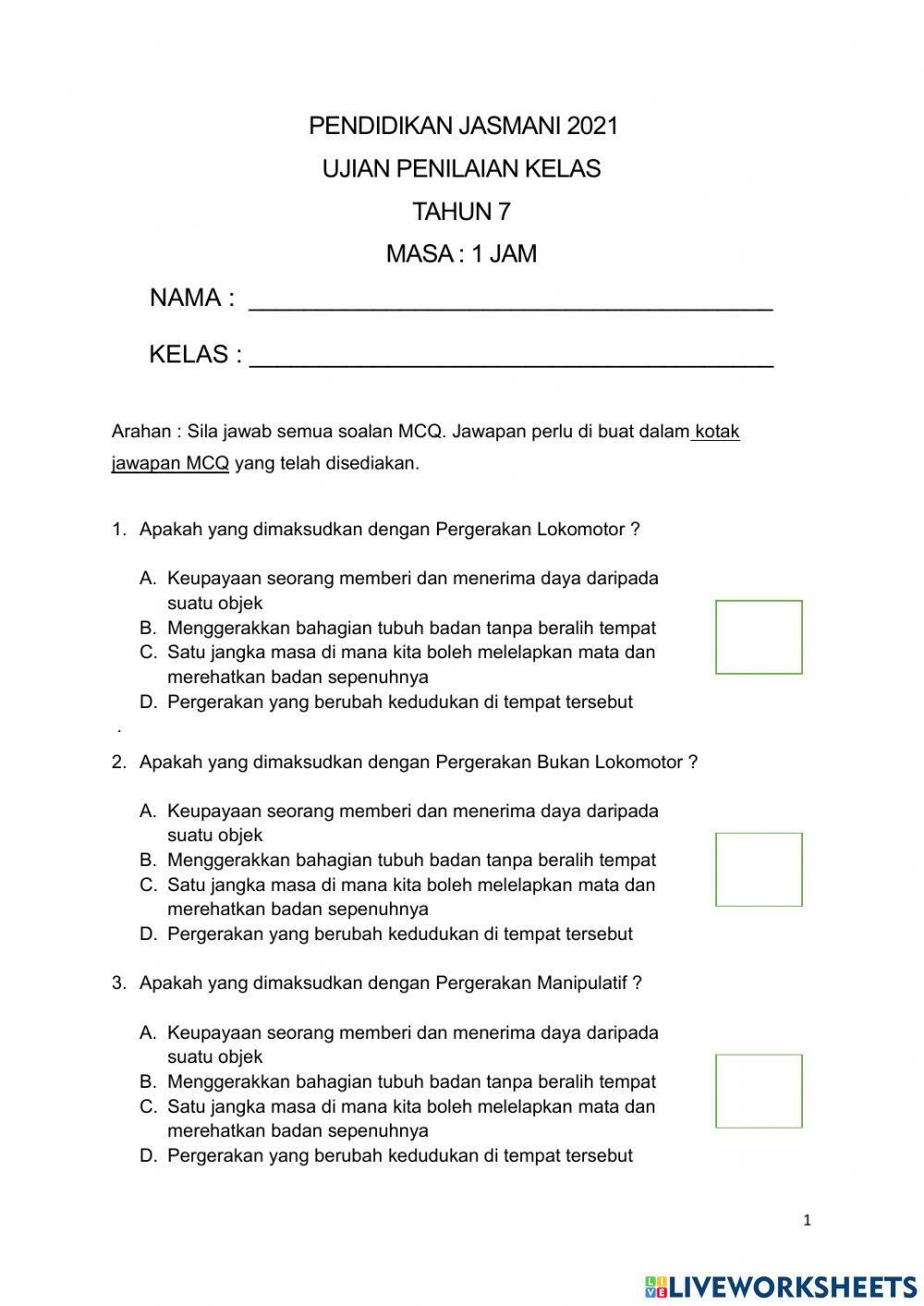 YEAR 7 -  PE Assessment (NOV2021)