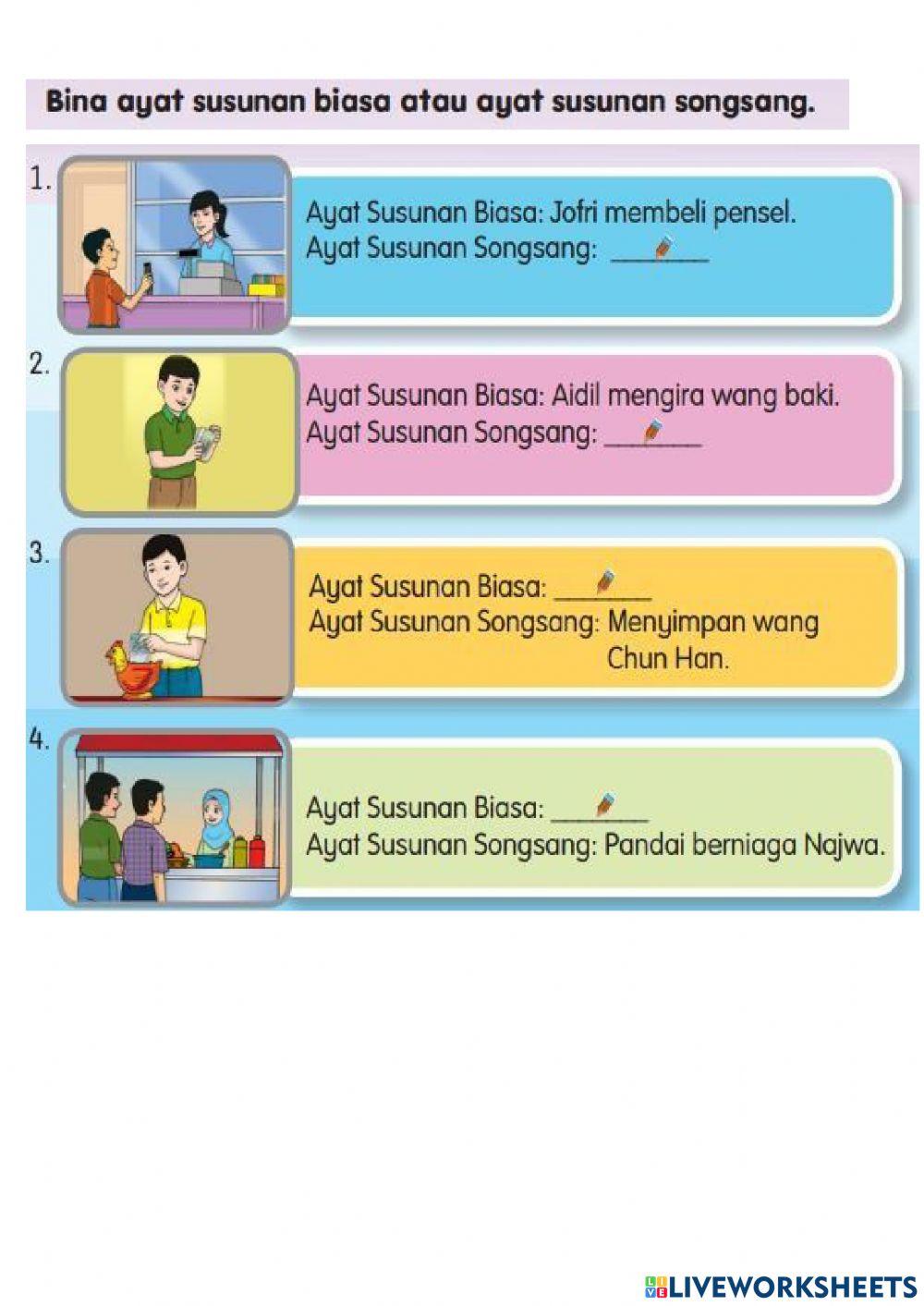 Latihan Ayat Susunan Biasa dan Susunan Songsang