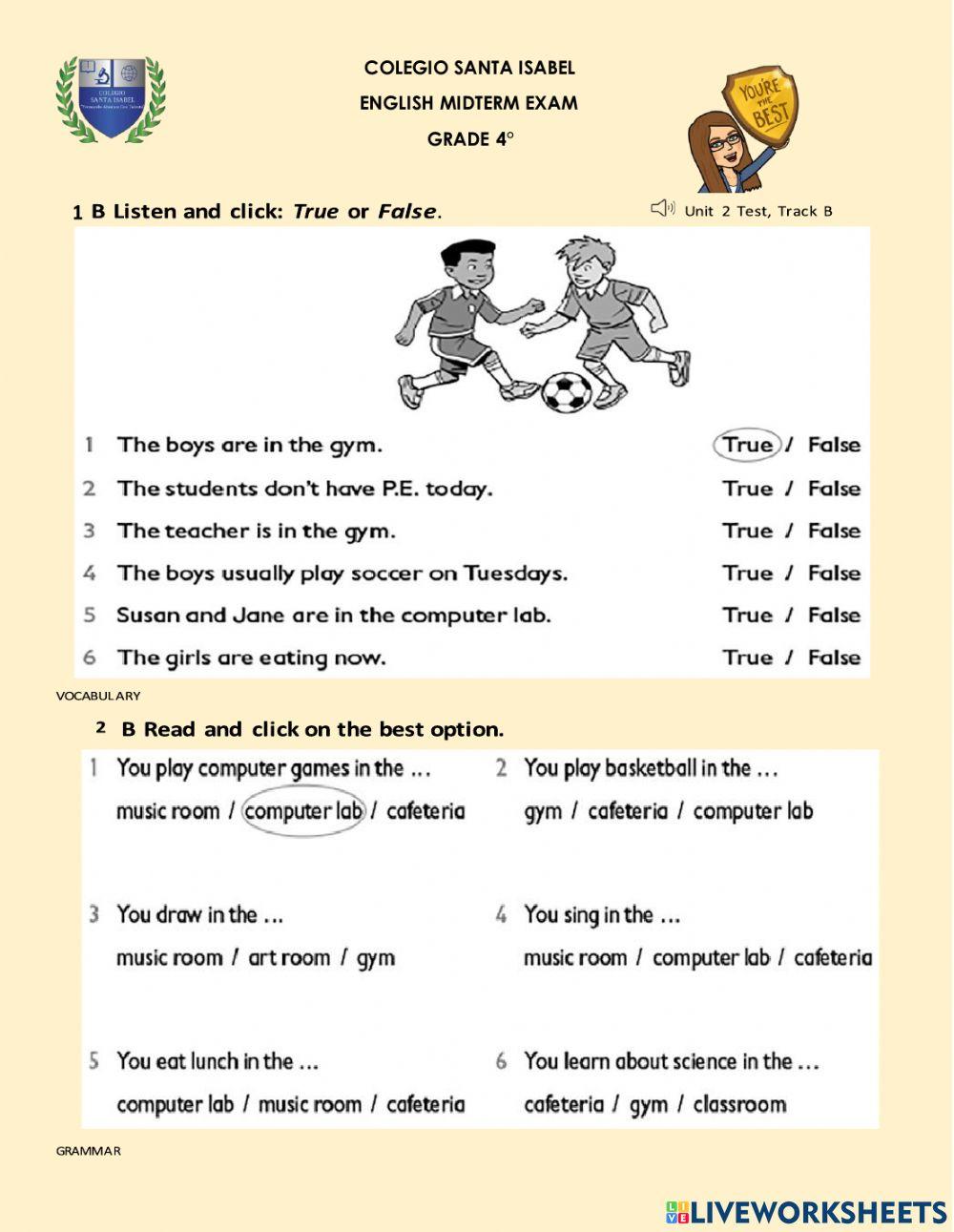 SECOND MIDTERM EXAM GRADE 4°