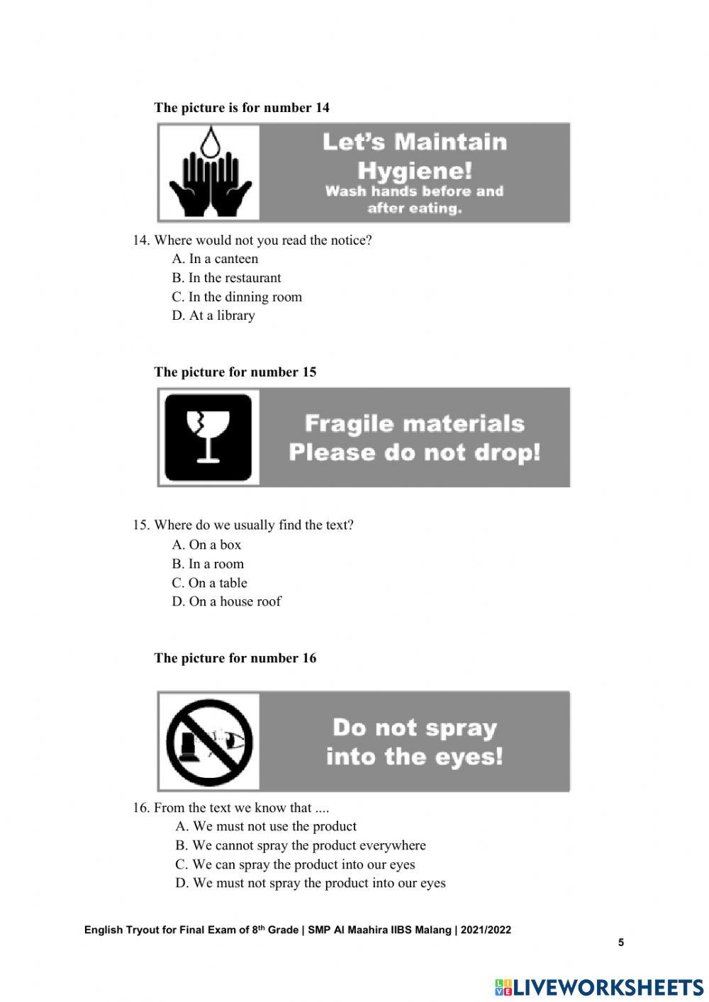 English tryout for 8th grade